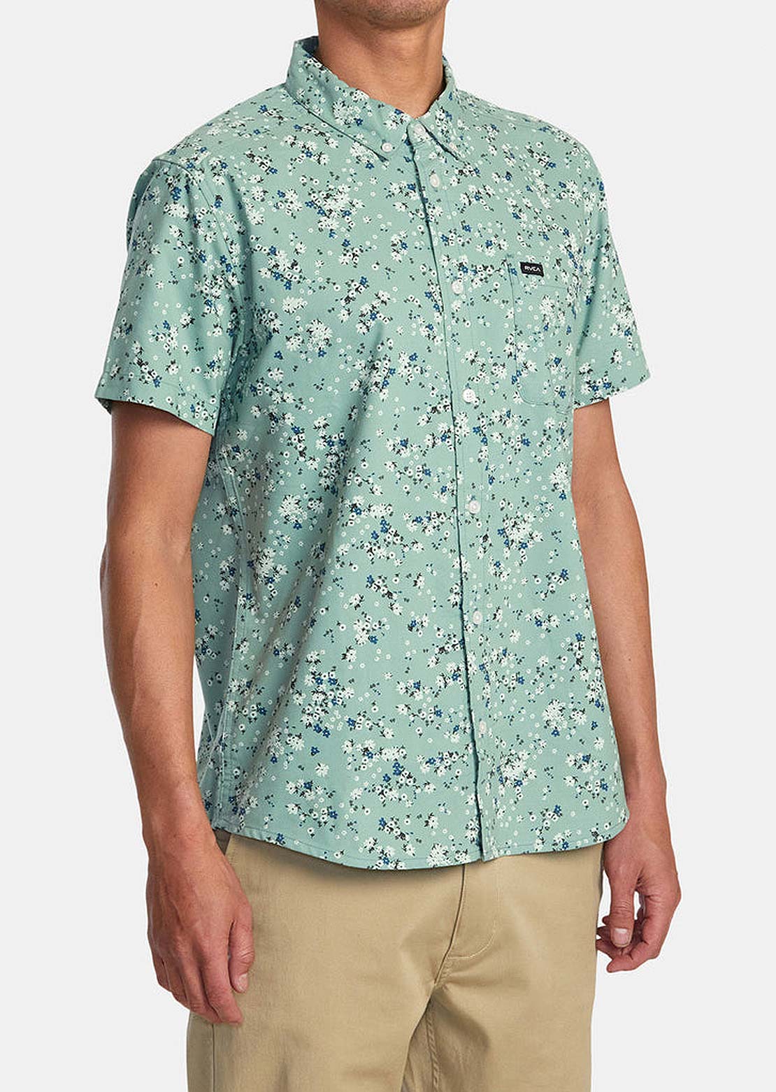 RVCA Men's Thatll Do Print Button Up Shirts Green Haze