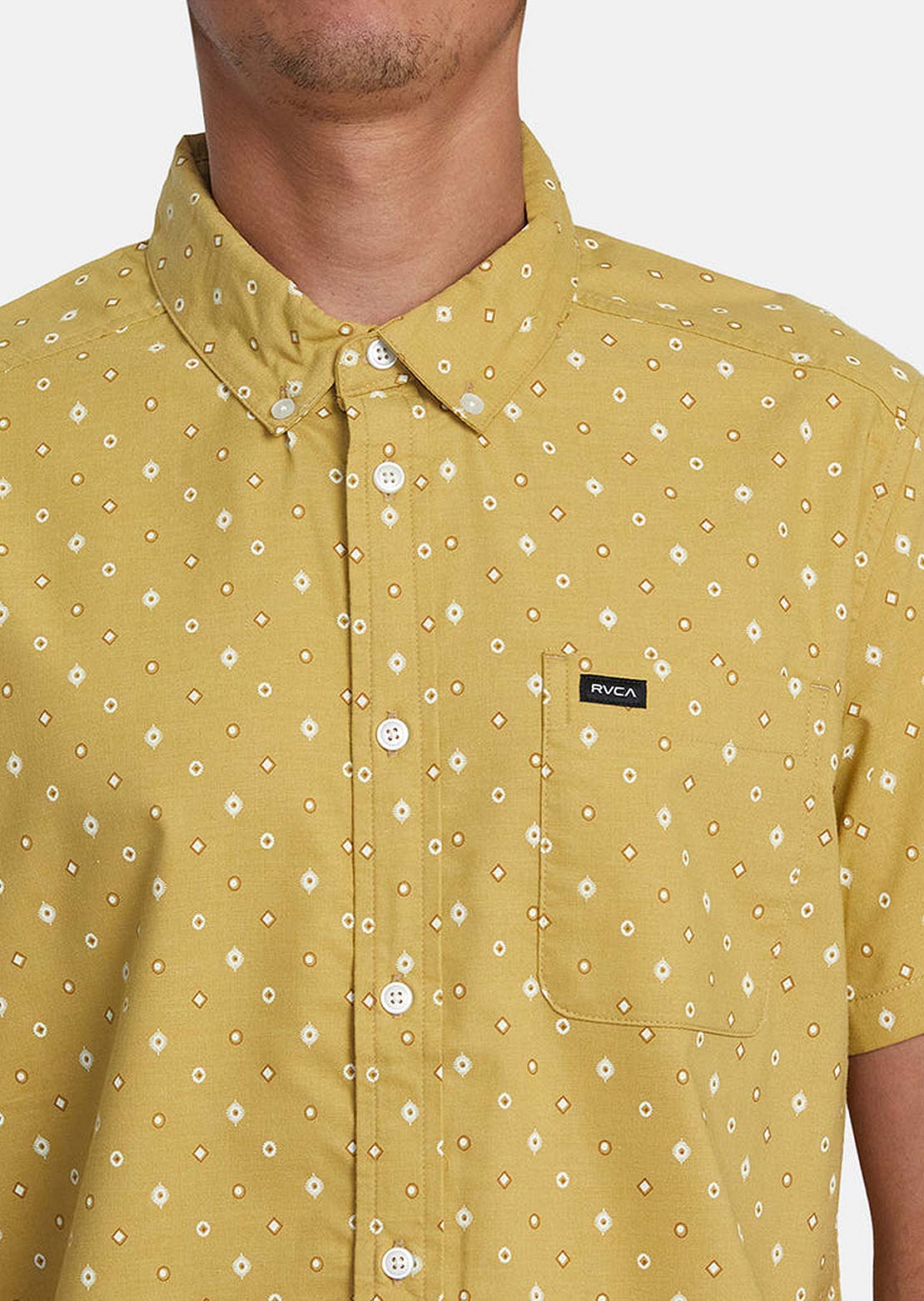 RVCA Men's Thatll Do Print Button Up Shirts Vintage Gold