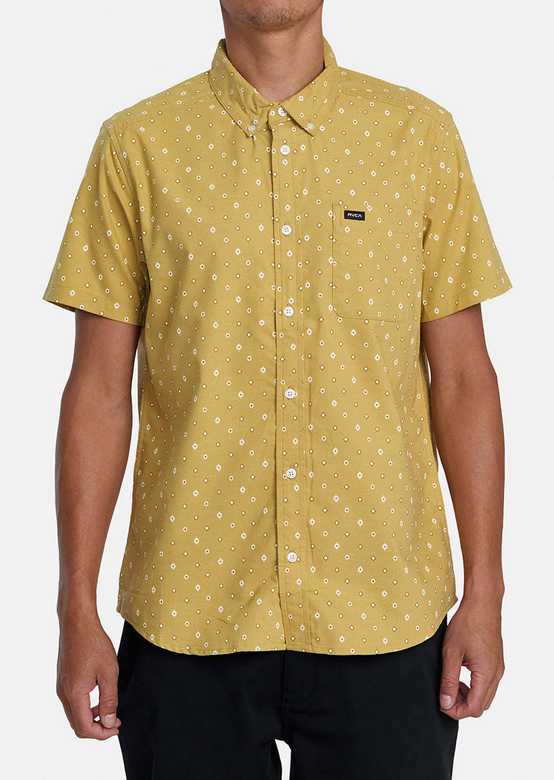 RVCA Men's Thatll Do Print Button Up Shirts Vintage Gold