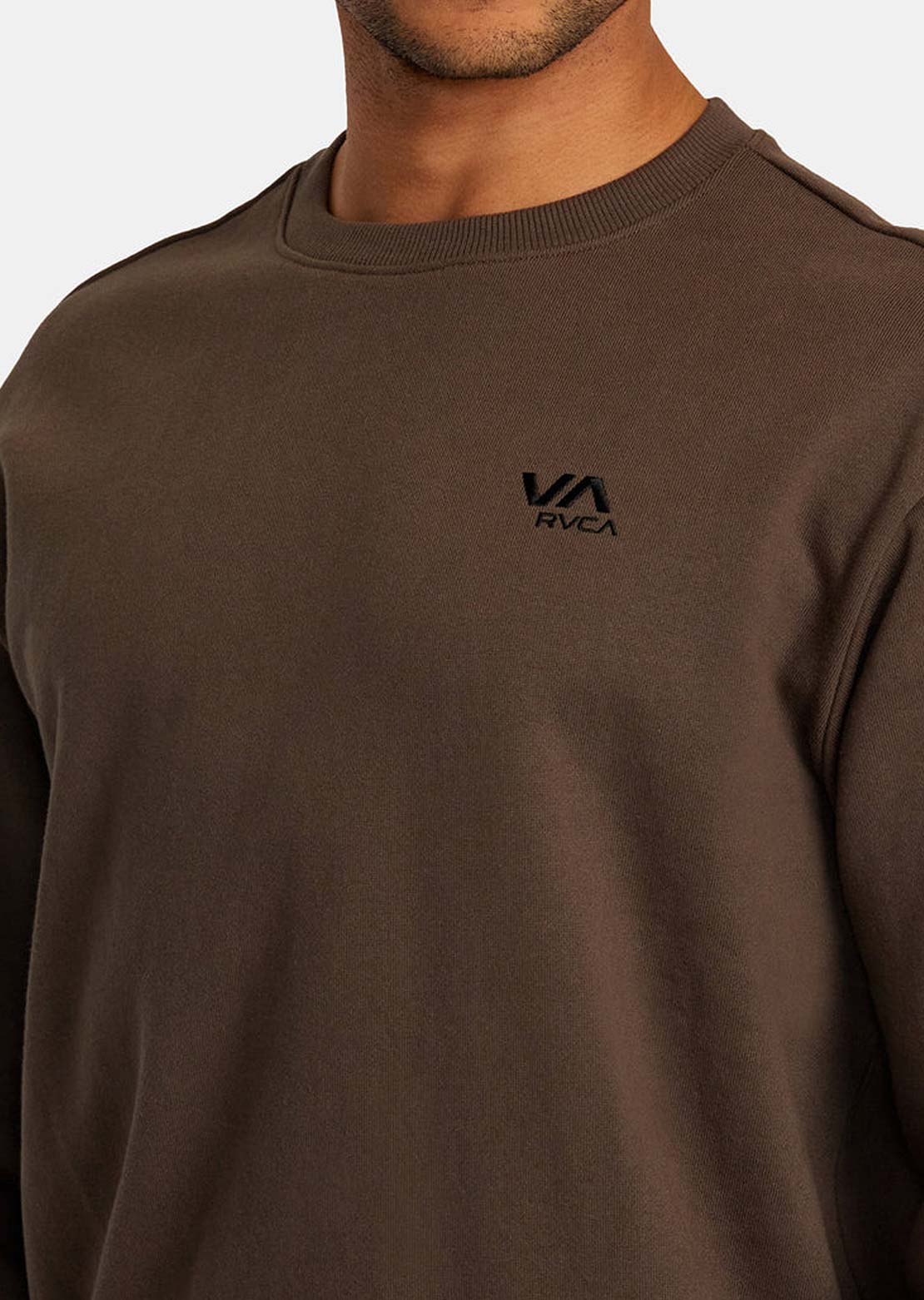 RVCA Men's VA Essential Crew Long Sleeve Mocha
