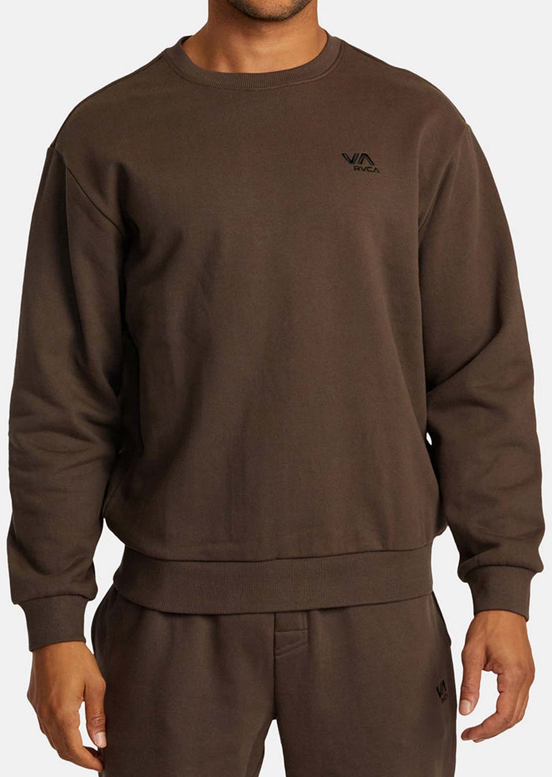 RVCA Men's VA Essential Crew Long Sleeve Mocha
