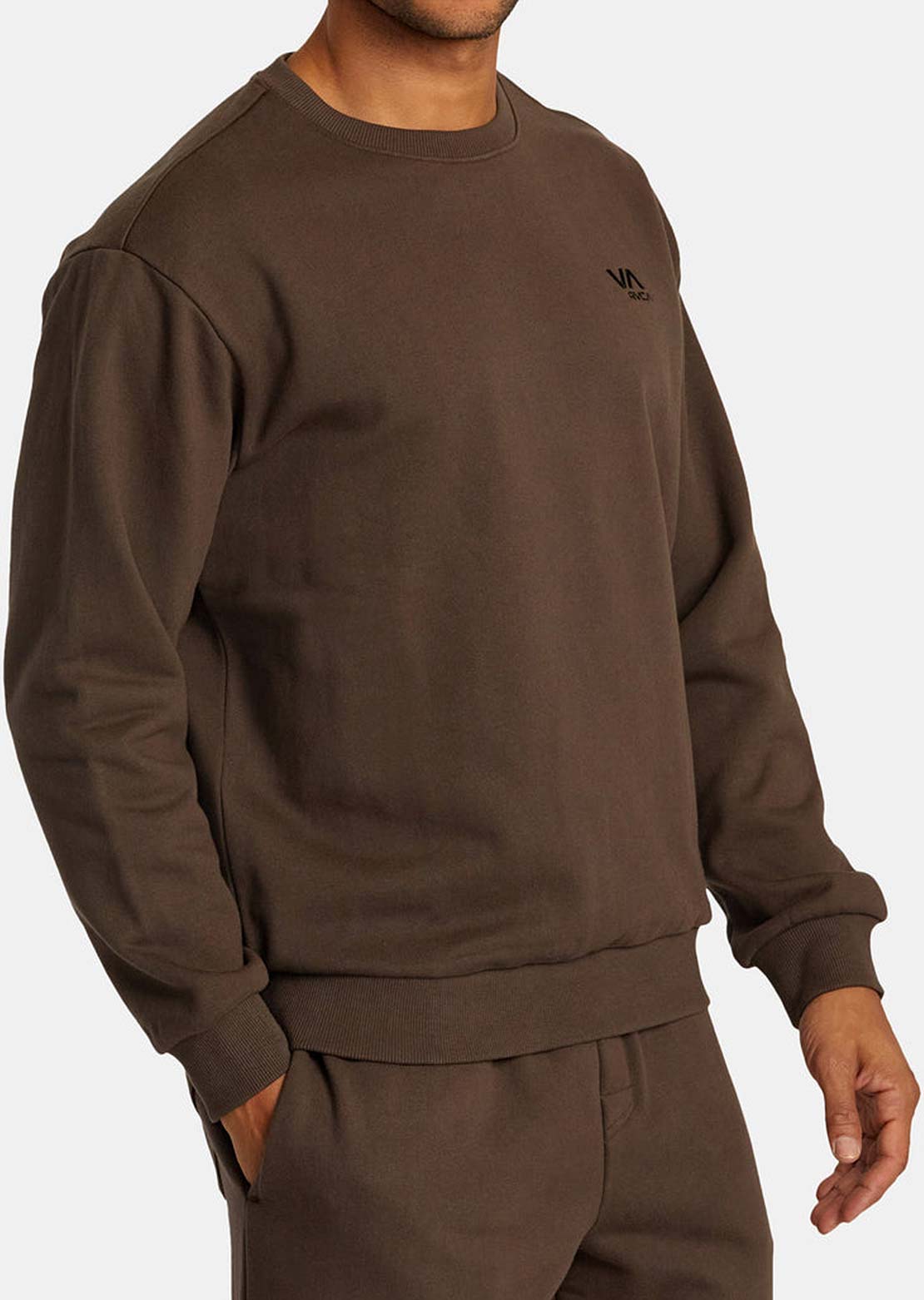 RVCA Men's VA Essential Crew Long Sleeve Mocha