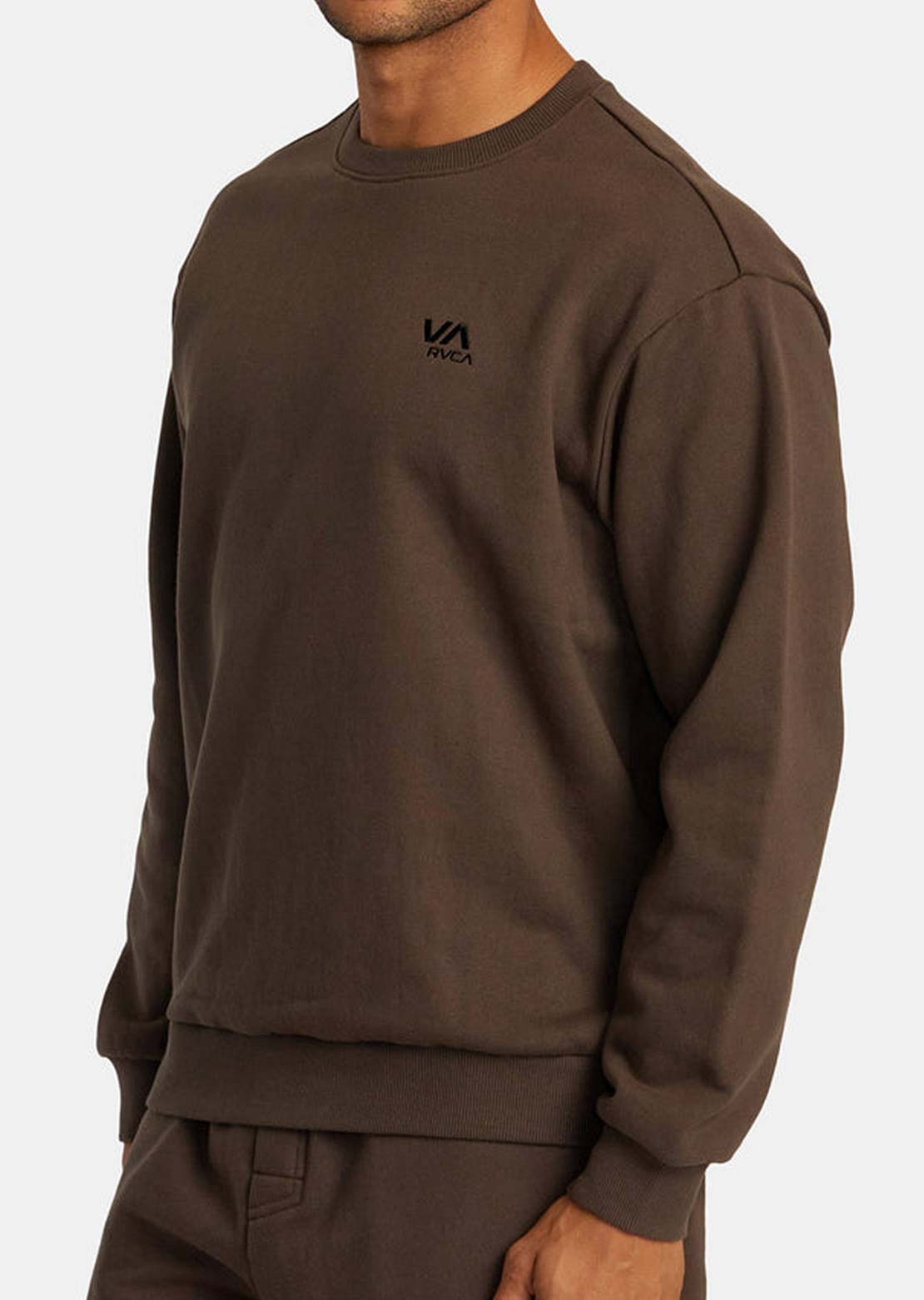 RVCA Men's VA Essential Crew Long Sleeve Mocha