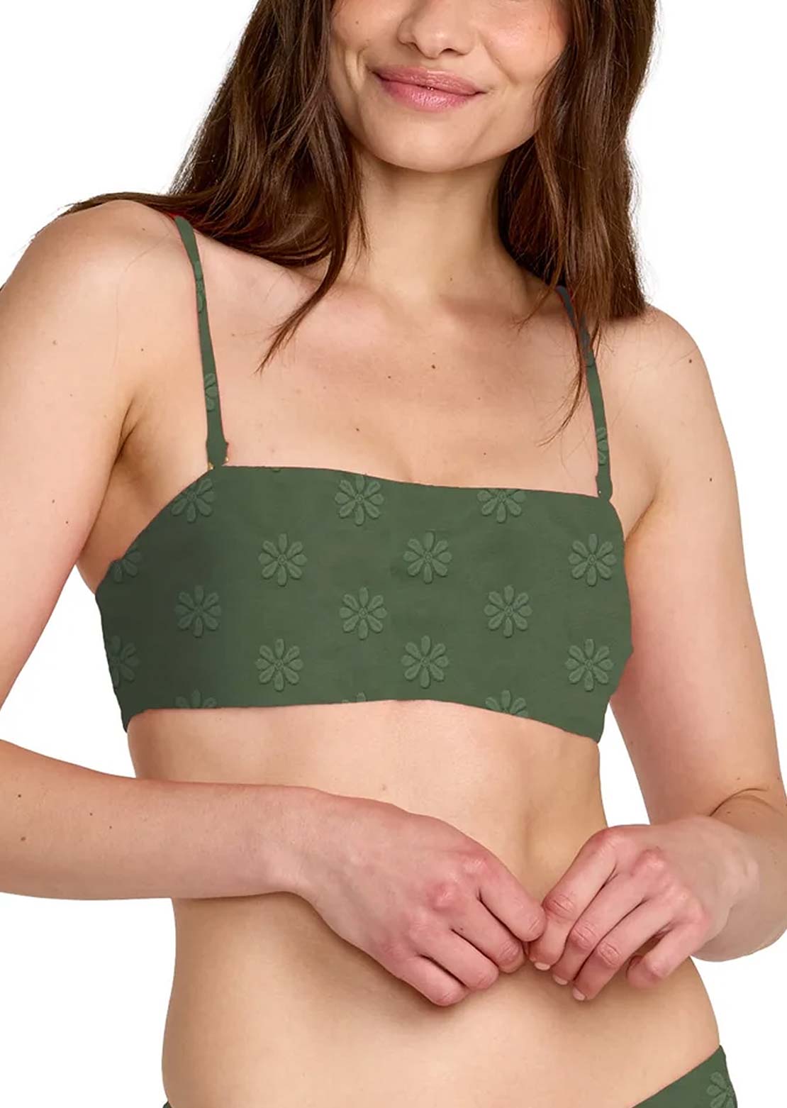 RVCA Women's Daisies Tube Bandeau Bikini Top Olive