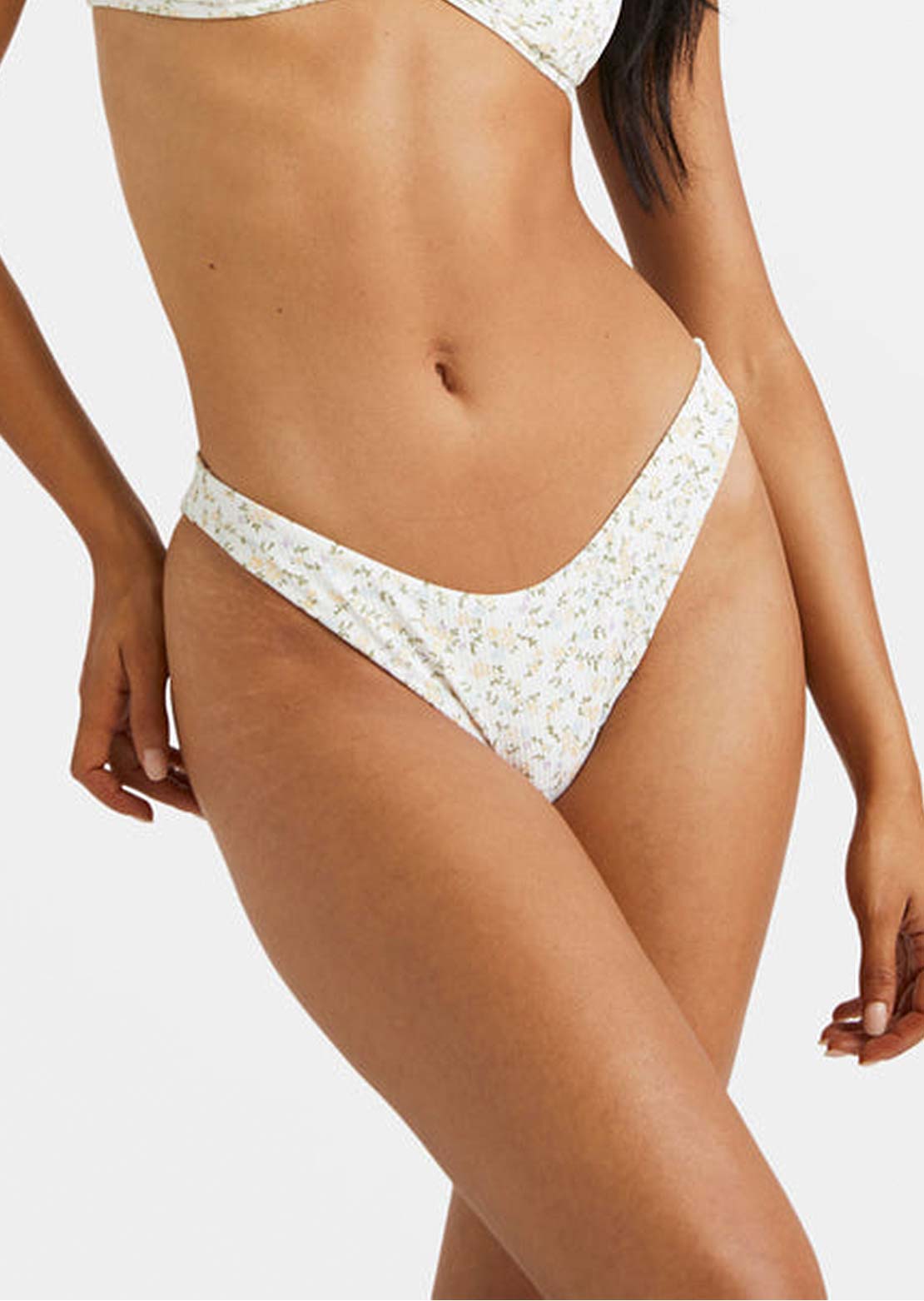 RVCA Women's Ditsy Rib Medium French Bikini Bottom Whisper White