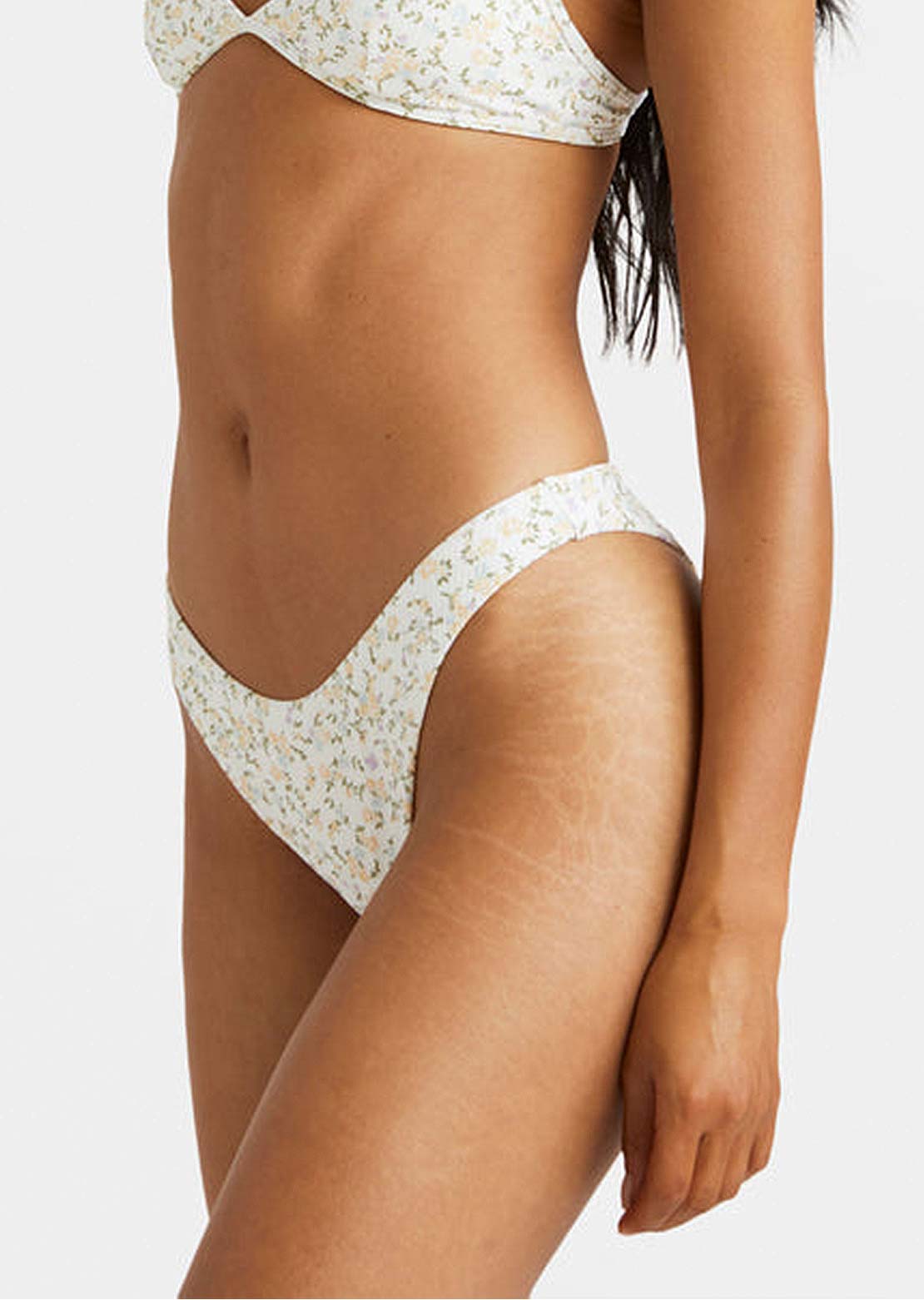RVCA Women's Ditsy Rib Medium French Bikini Bottom Whisper White