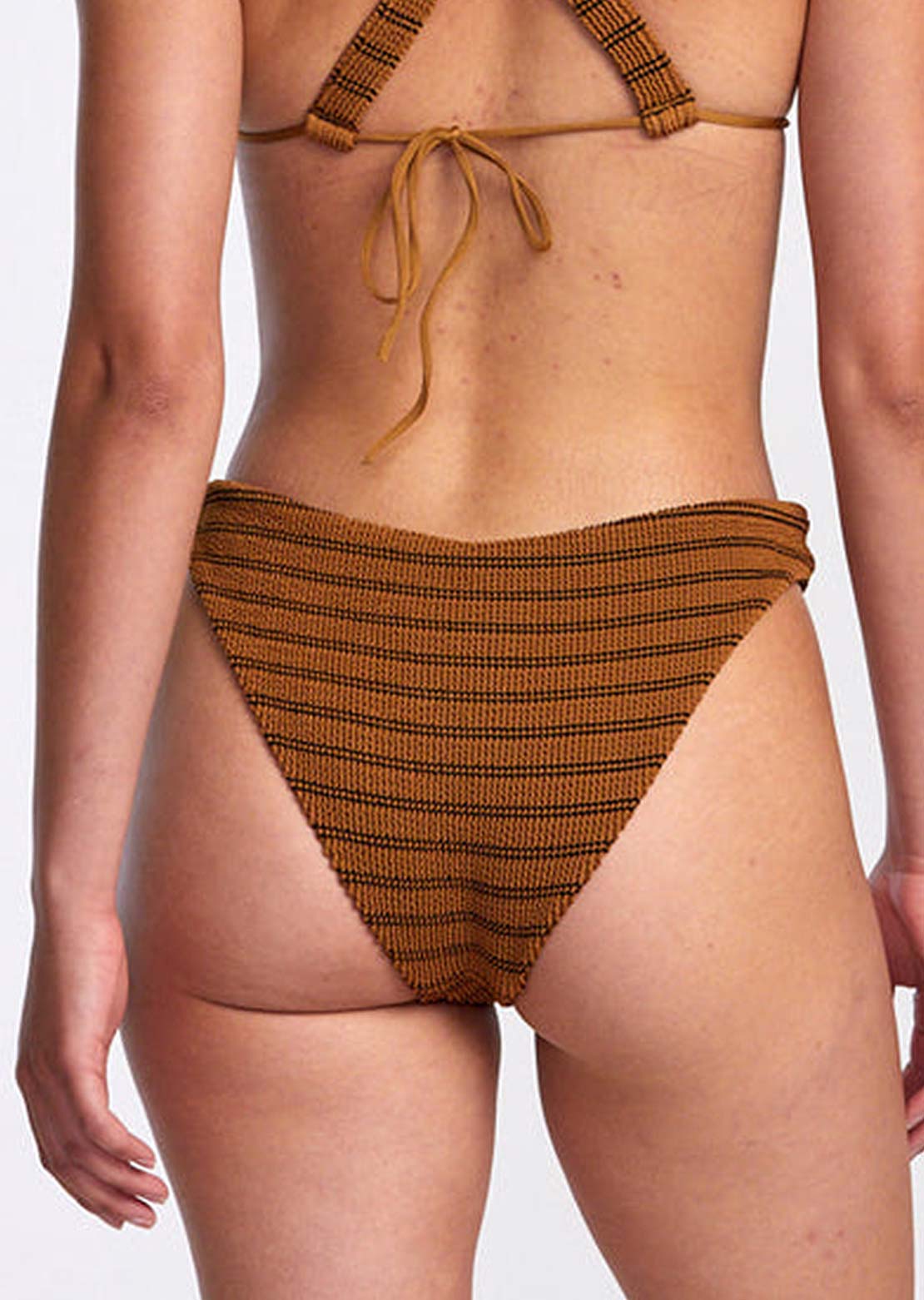 RVCA Women's Grooves Stripe Medium Bikini Bottom Workwear Brown