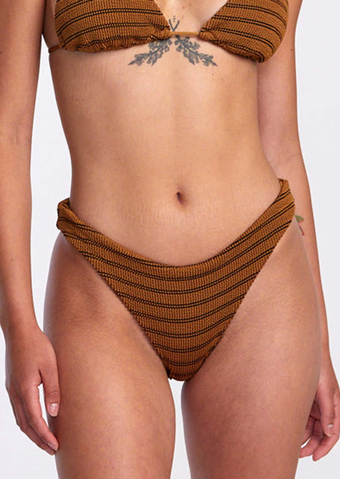 RVCA Women's Grooves Stripe Medium Bikini Bottom Workwear Brown