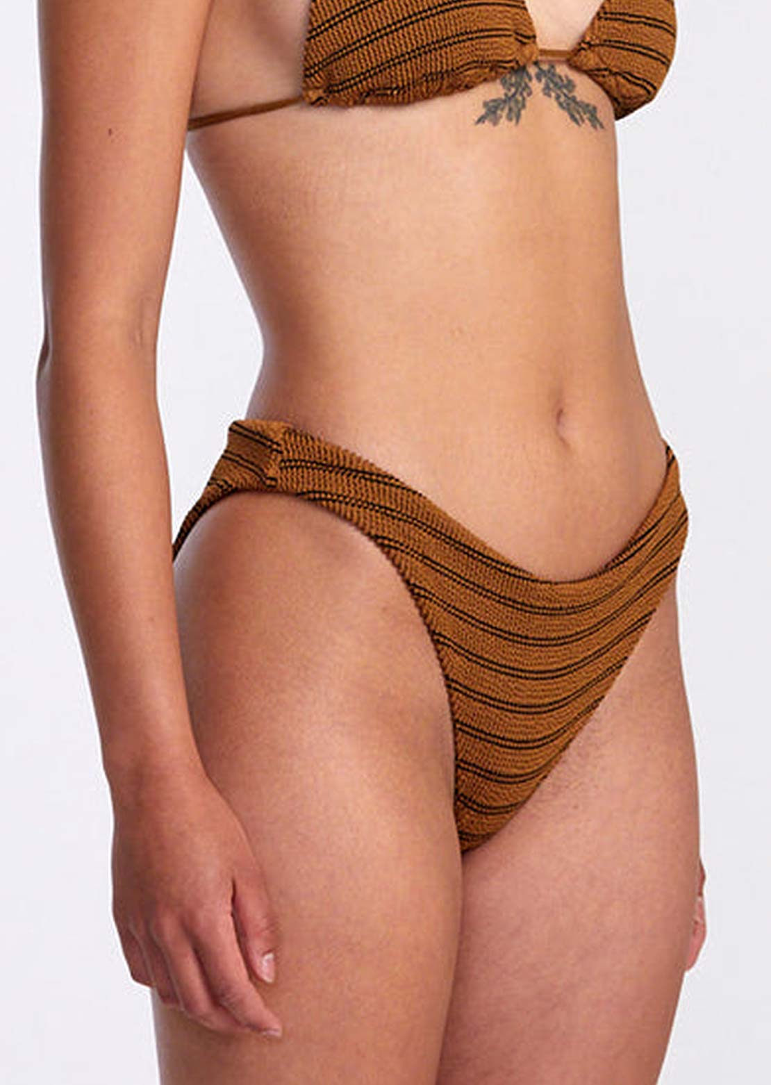 RVCA Women's Grooves Stripe Medium Bikini Bottom Workwear Brown