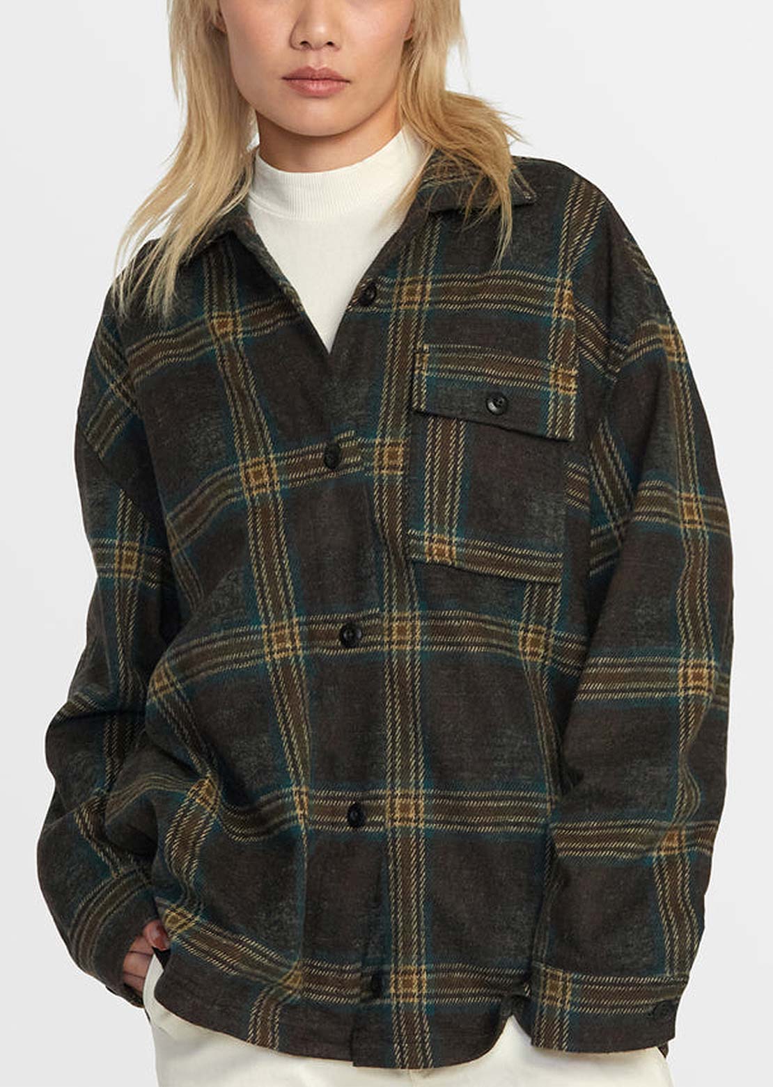 RVCA Women&#39;s Polar Birdie Interlock Shacket Chocolate Torte