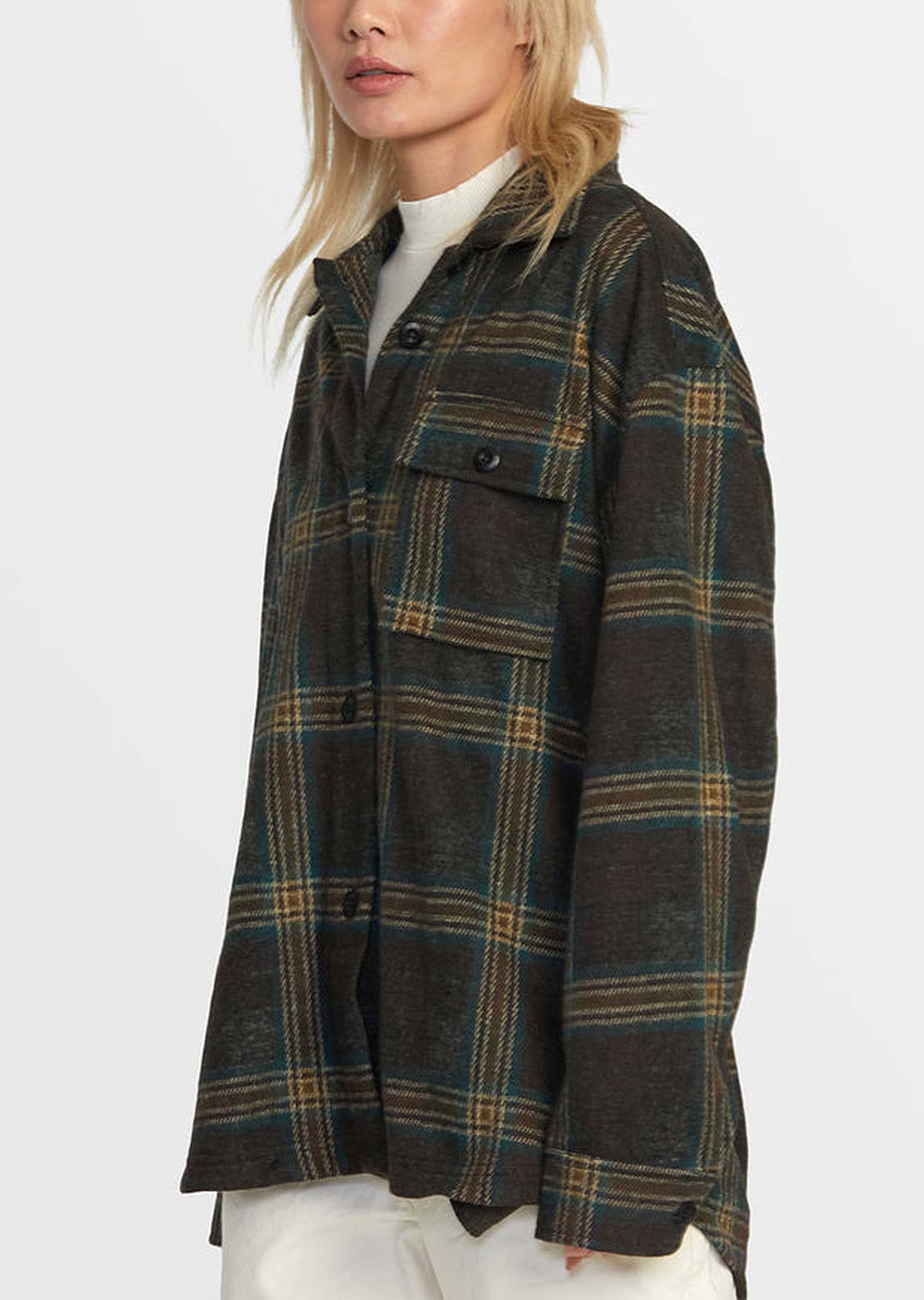 RVCA Women&#39;s Polar Birdie Interlock Shacket Chocolate Torte