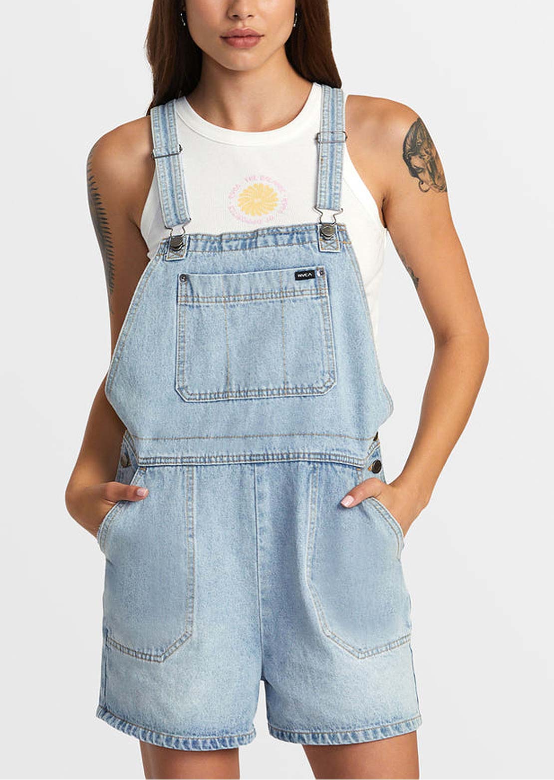 RVCA Women&#39;s Succession Shortall One Piece Bleached Indigo