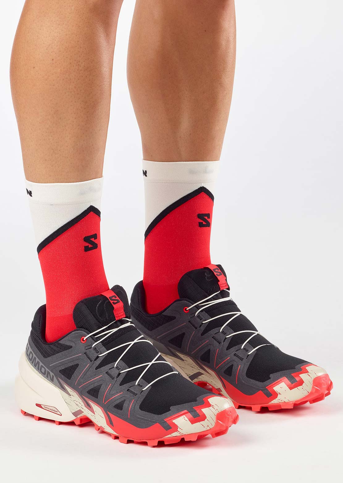 Salomon Men's Speedcross 6 Trail Running Shoes Black/Fiery Red/Almond Milk