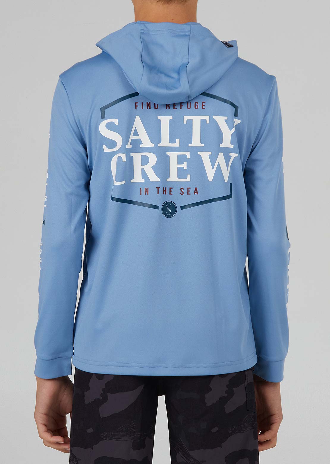 Salty Crew Junior Skipjack Sunshirt Hood Marine Blue