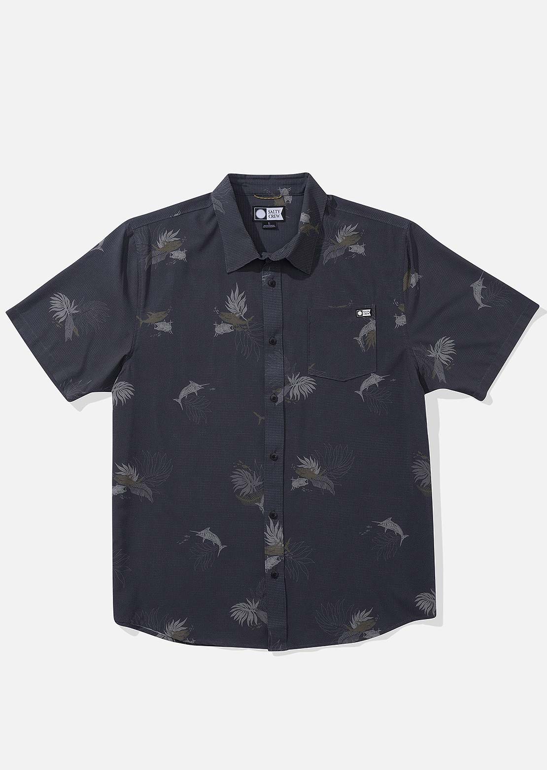 Salty Crew Men&#39;s Breezer Perf Tech Woven Button Up Shirt Charcoal