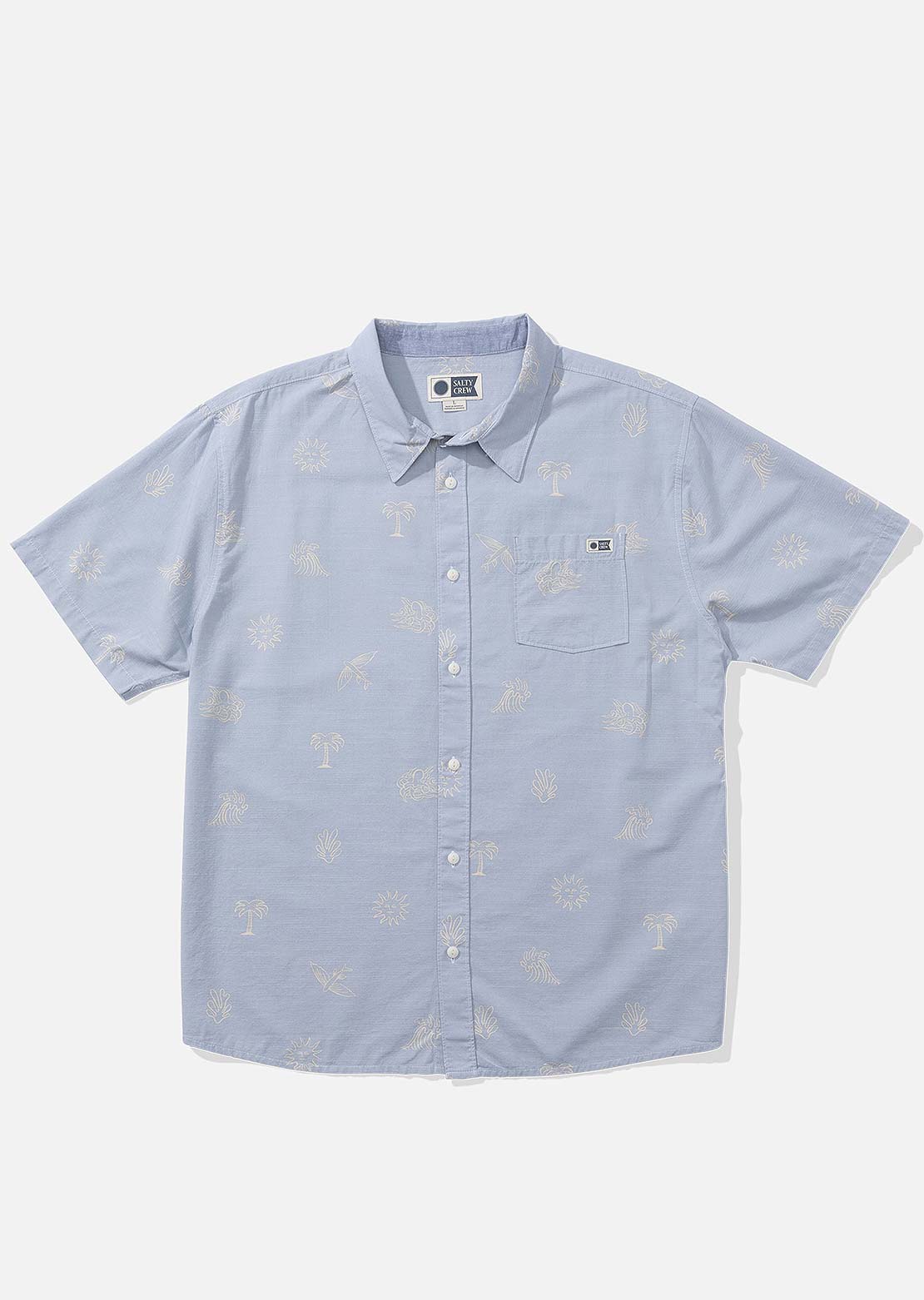 Salty Crew Men&#39;s Good Vibes Woven Button Up Shirt Blue Fog