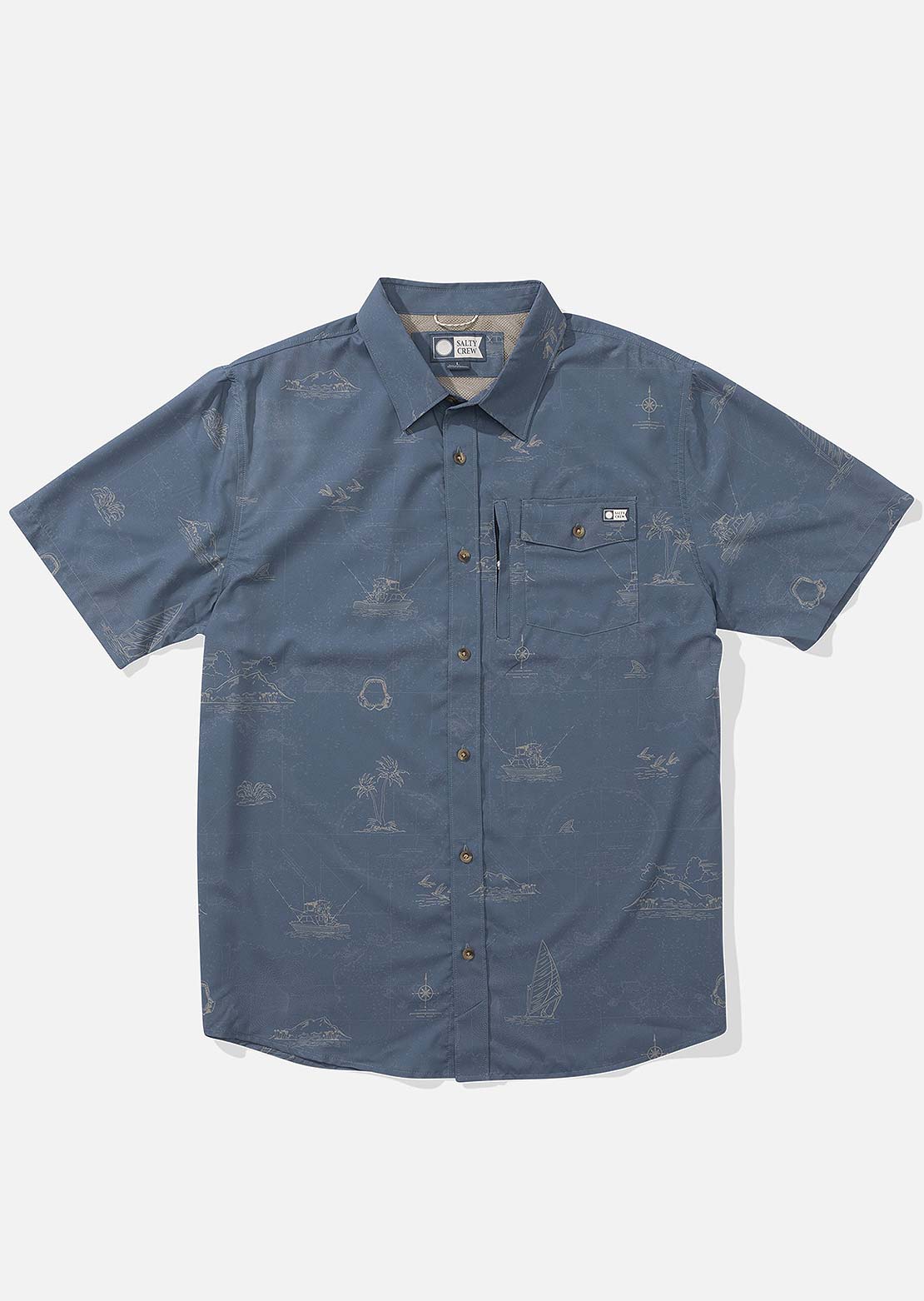 Salty Crew Men&#39;s Helmsman Tech Woven Button Up Shirt Bluefin