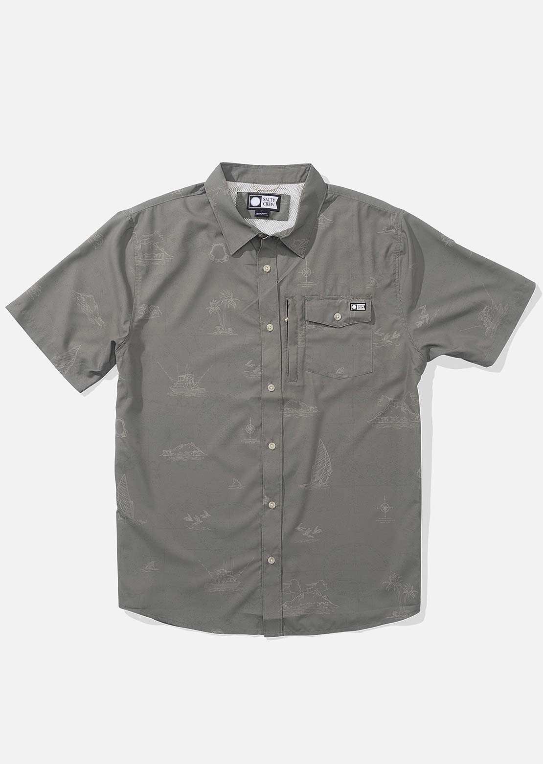 Salty Crew Men&#39;s Helmsman Tech Woven Button Up Shirt Olive