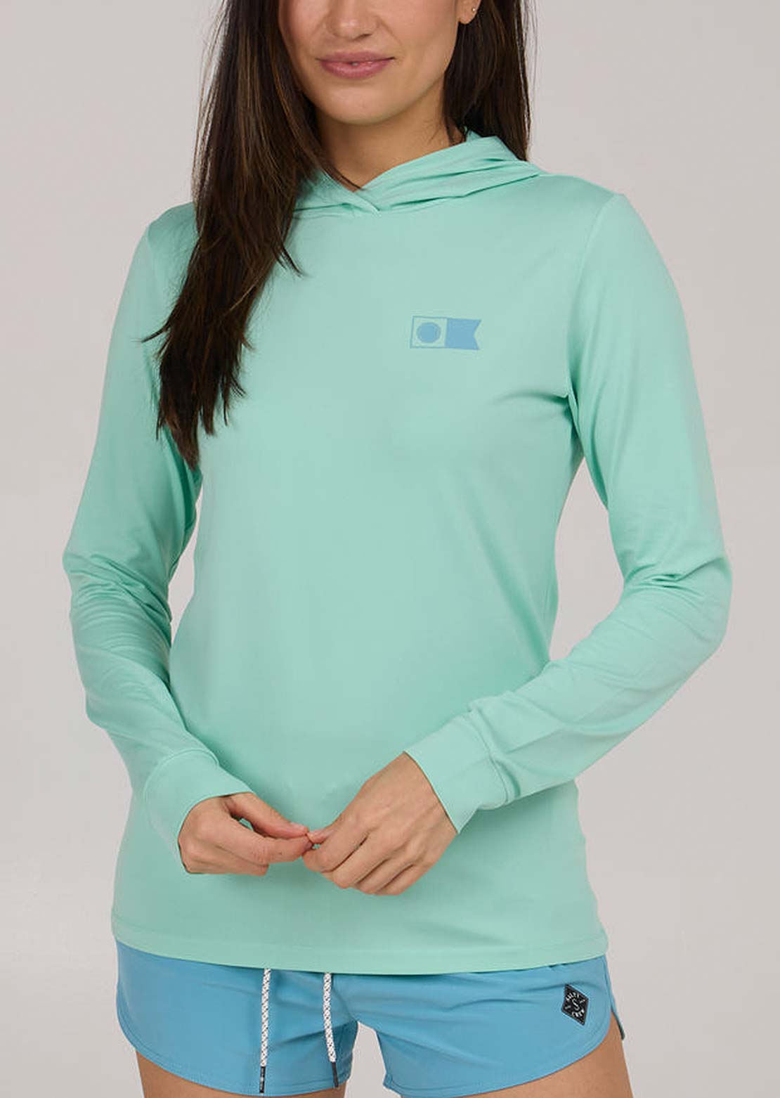Salty Crew Women&#39;s Flagship Hooded Sun Button Up Shirt Mint