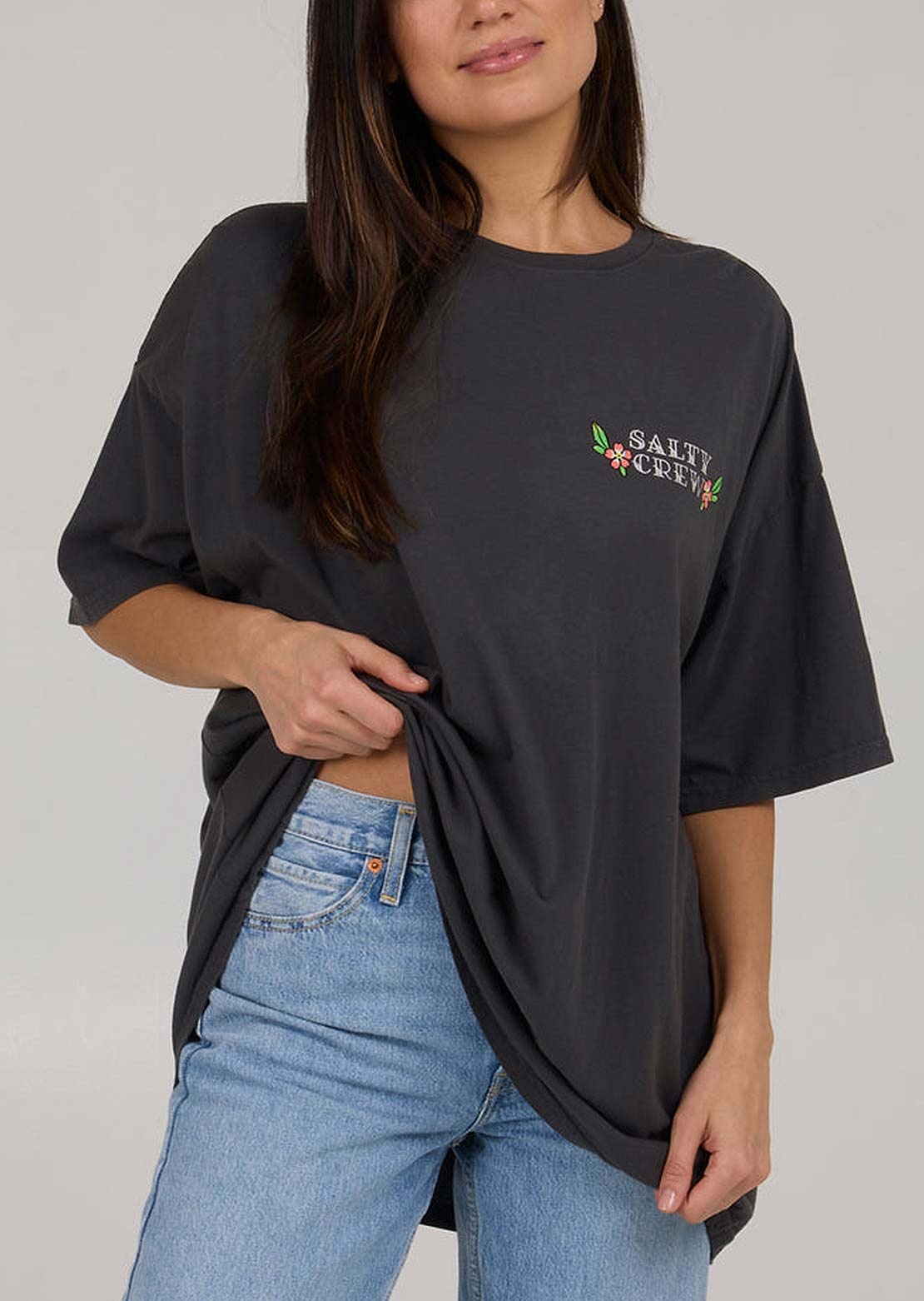 Salty Crew Women&#39;s Hopper Cover Up T-Shirt Charcoal