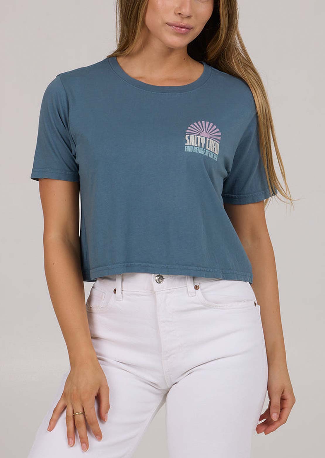 Salty Crew Women&#39;s In The Rays Crop T-Shirt Fin Blue