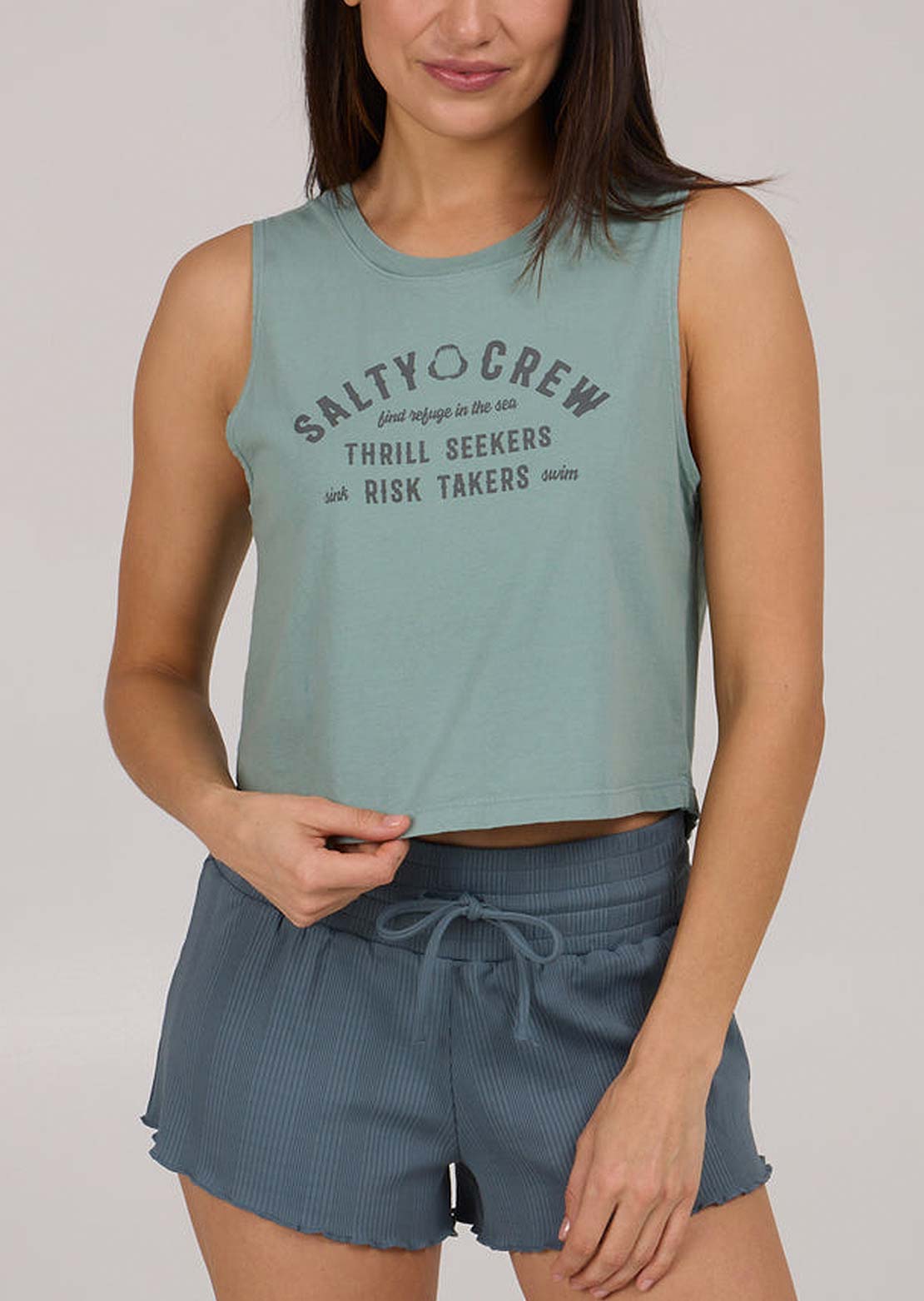 Salty Crew Women&#39;s Night Bite Cropped Tank Sage