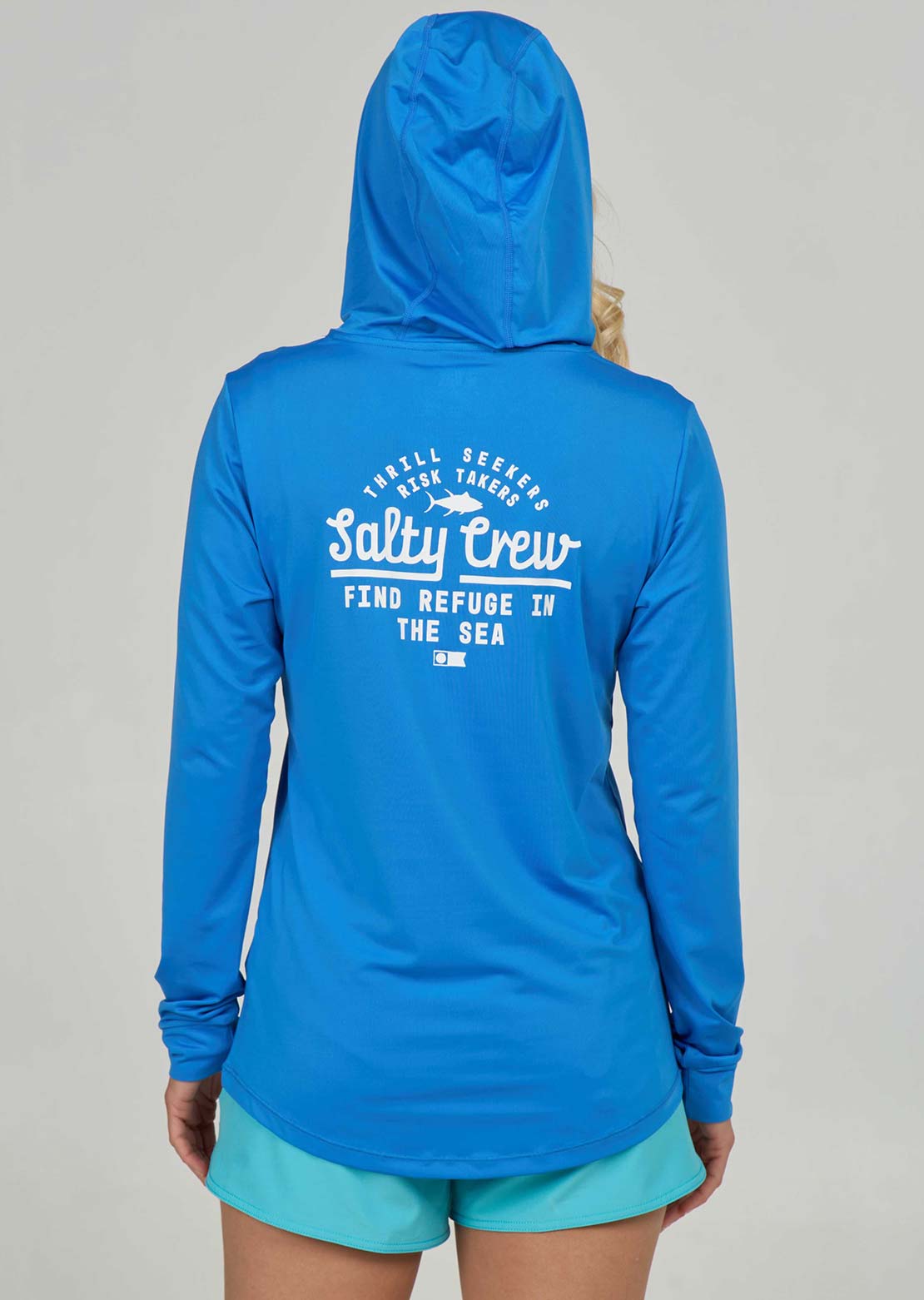 Salty Crew Women's Scripted Hood Sunshirt Bold Blue