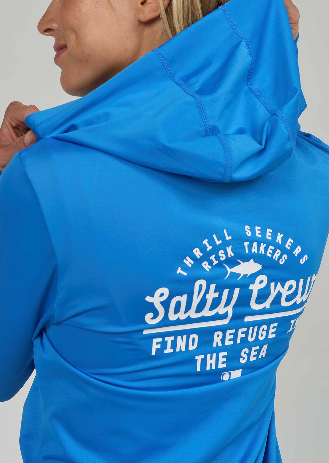 Salty Crew Women's Scripted Hood Sunshirt Bold Blue