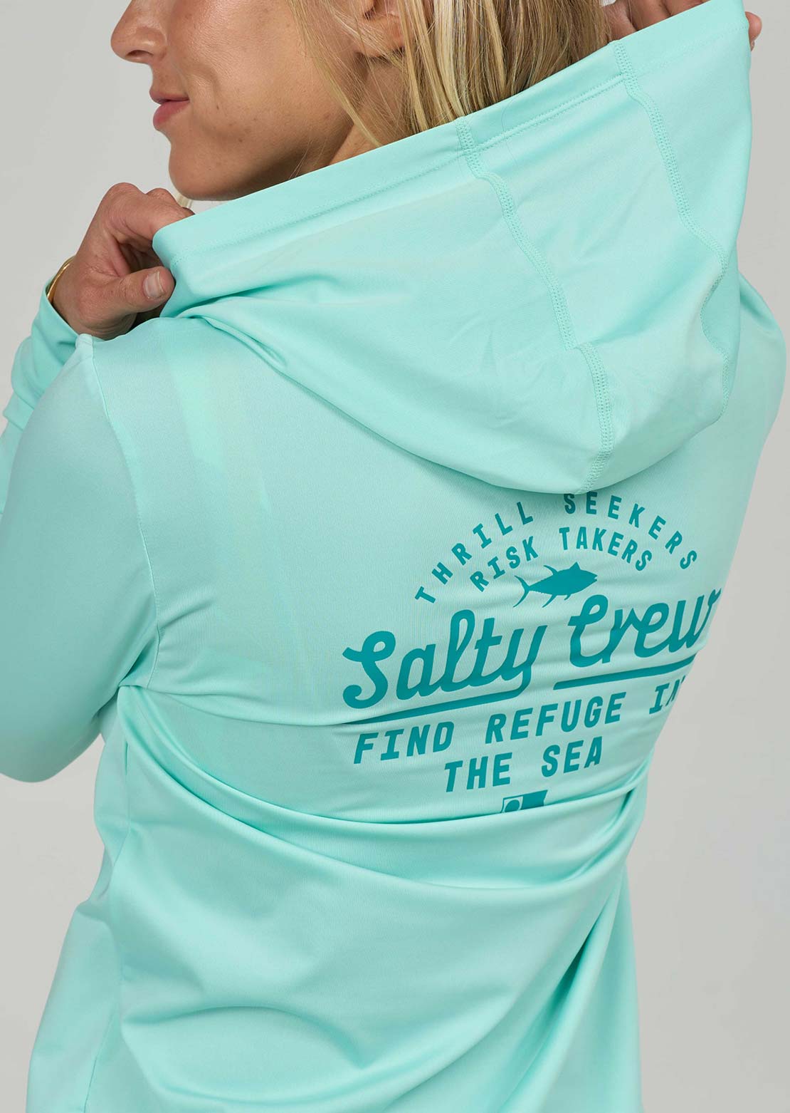 Salty Crew Women's Scripted Hood Sunshirt Mint