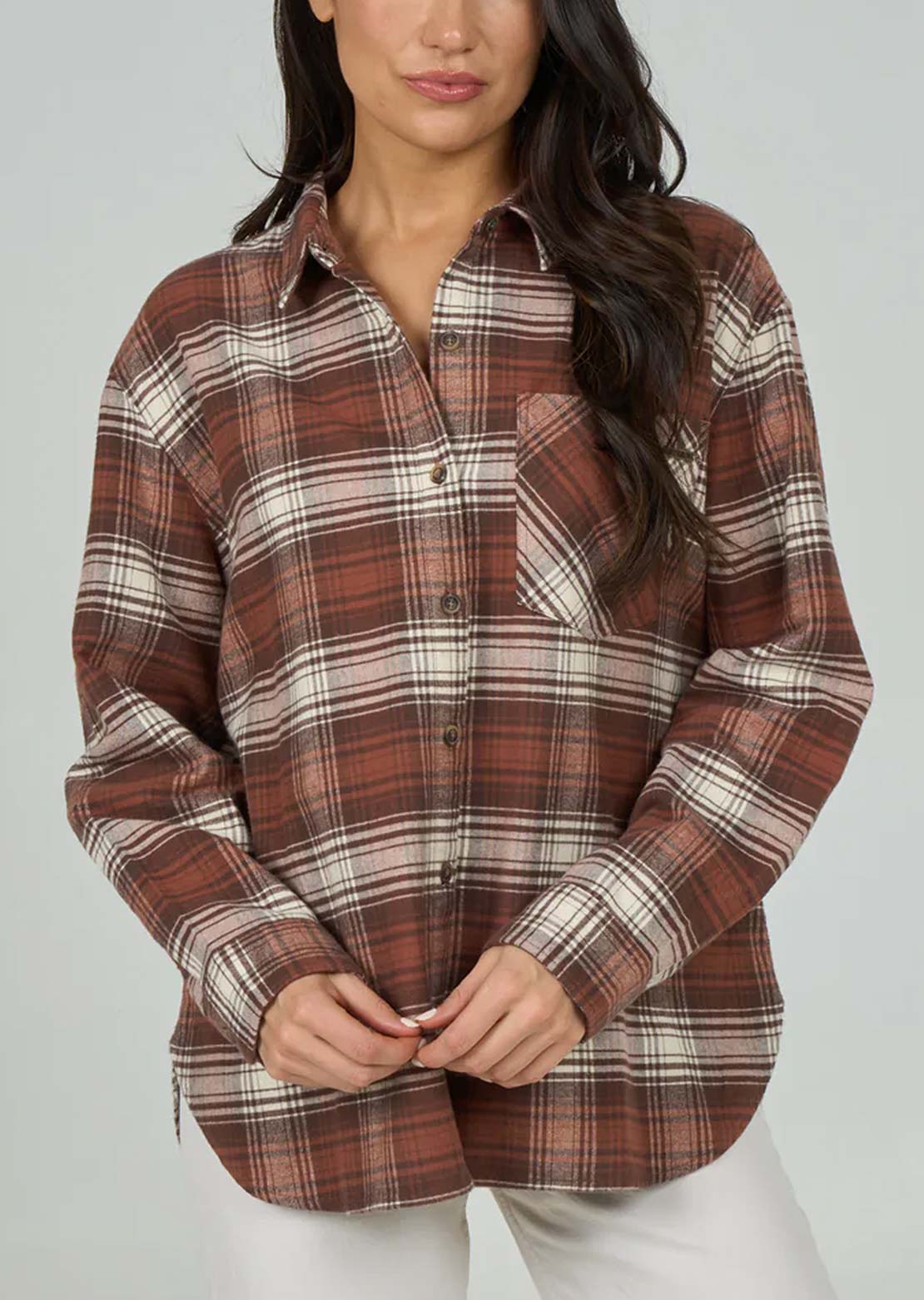 Salty Crew Women's Shore Break Flannel Button Up Shirt Rustic Red