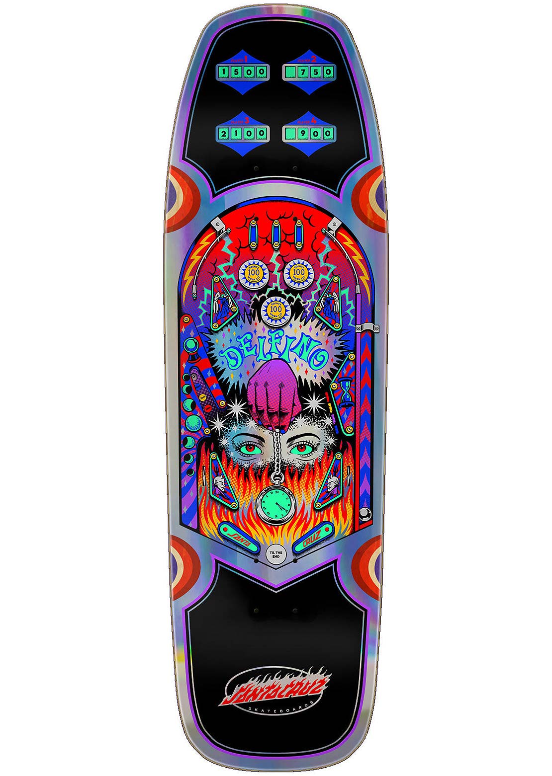 Santa Cruz Shaped Delfino Pinball Skateboard Deck