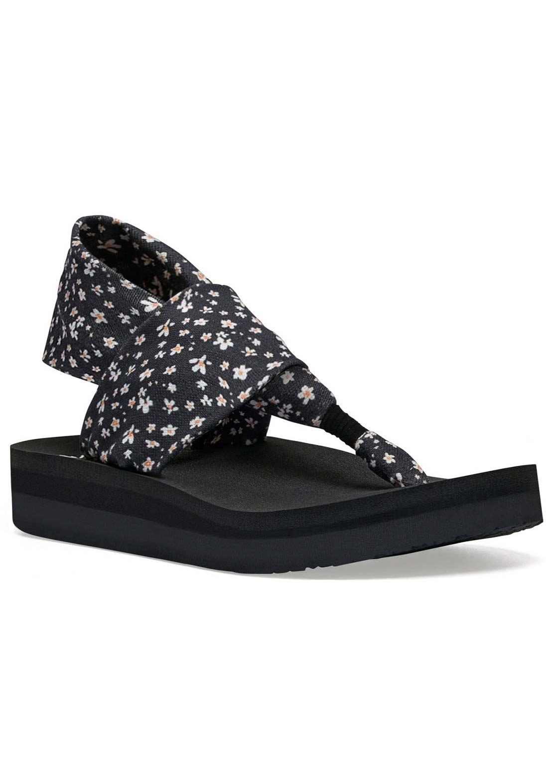 Sanuk Women's Sling ST Midform Microfloral Sandals Black