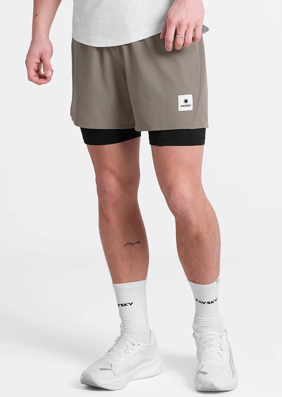 Saysky Men's Pace 2 in 1 5" Shorts Taupe
