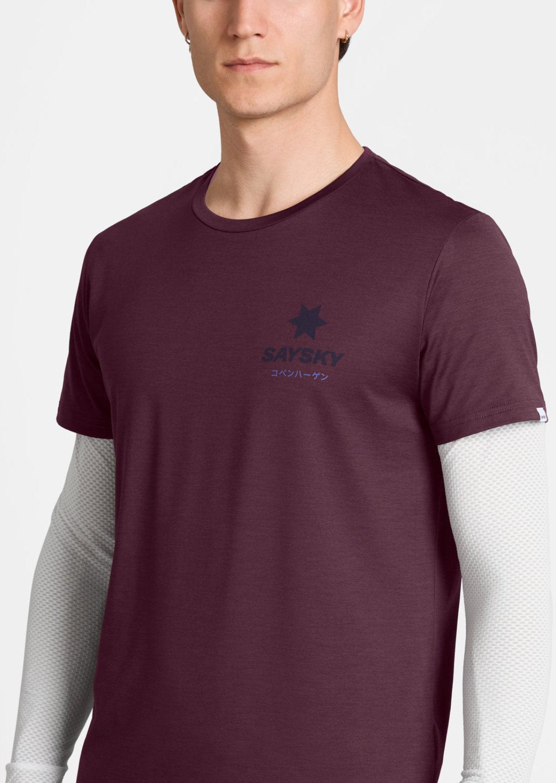 Saysky Men's X Checks of Edo Pace T-Shirt Burgundy