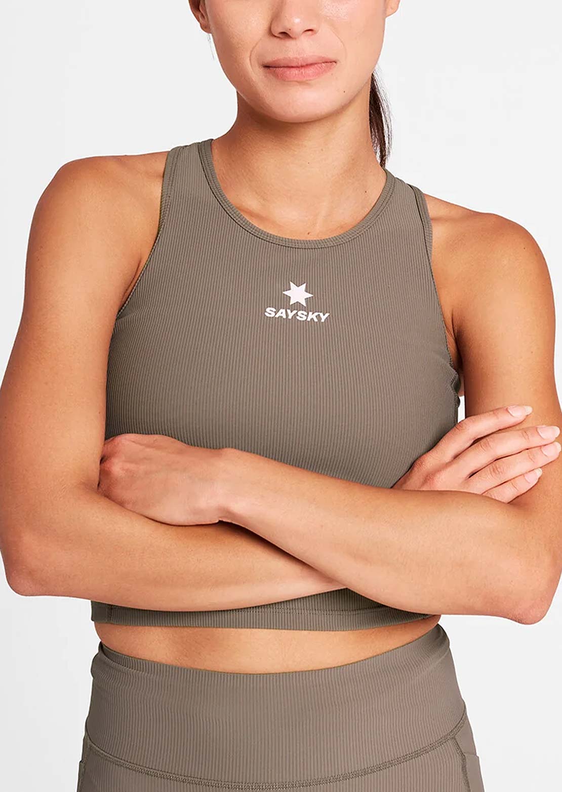 Saysky Women's Combat Rib Crop Top Taupe