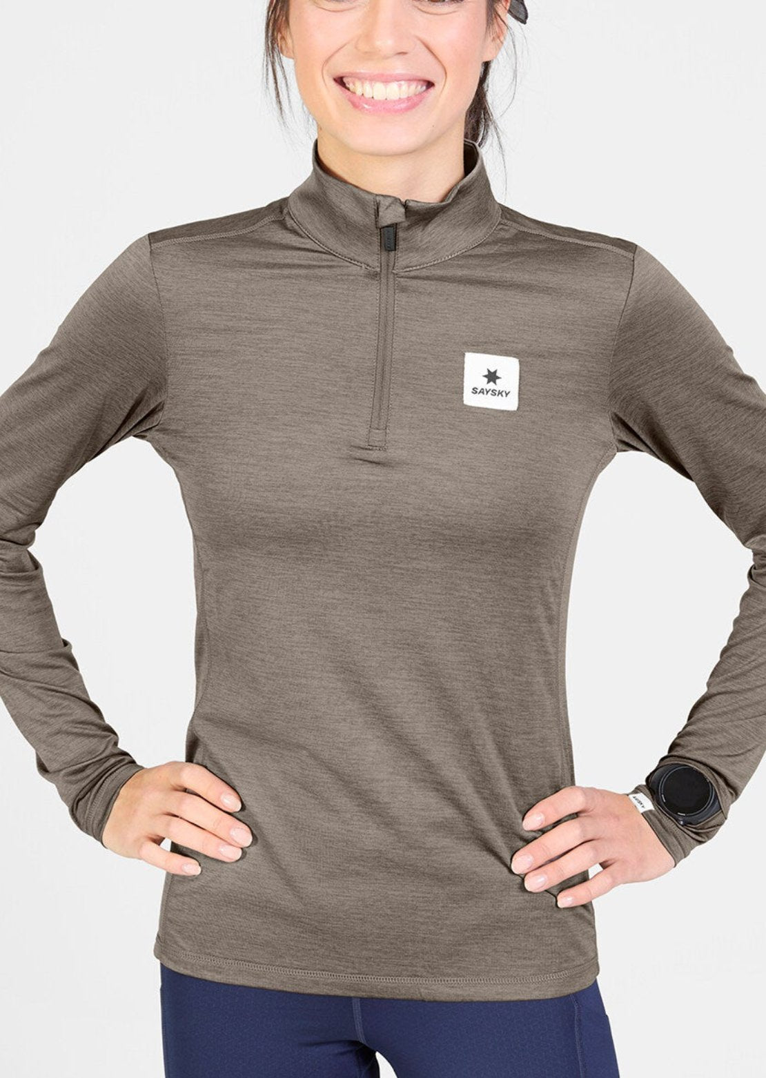 Saysky Women's Pace Half Zip Long Sleeve Taupe