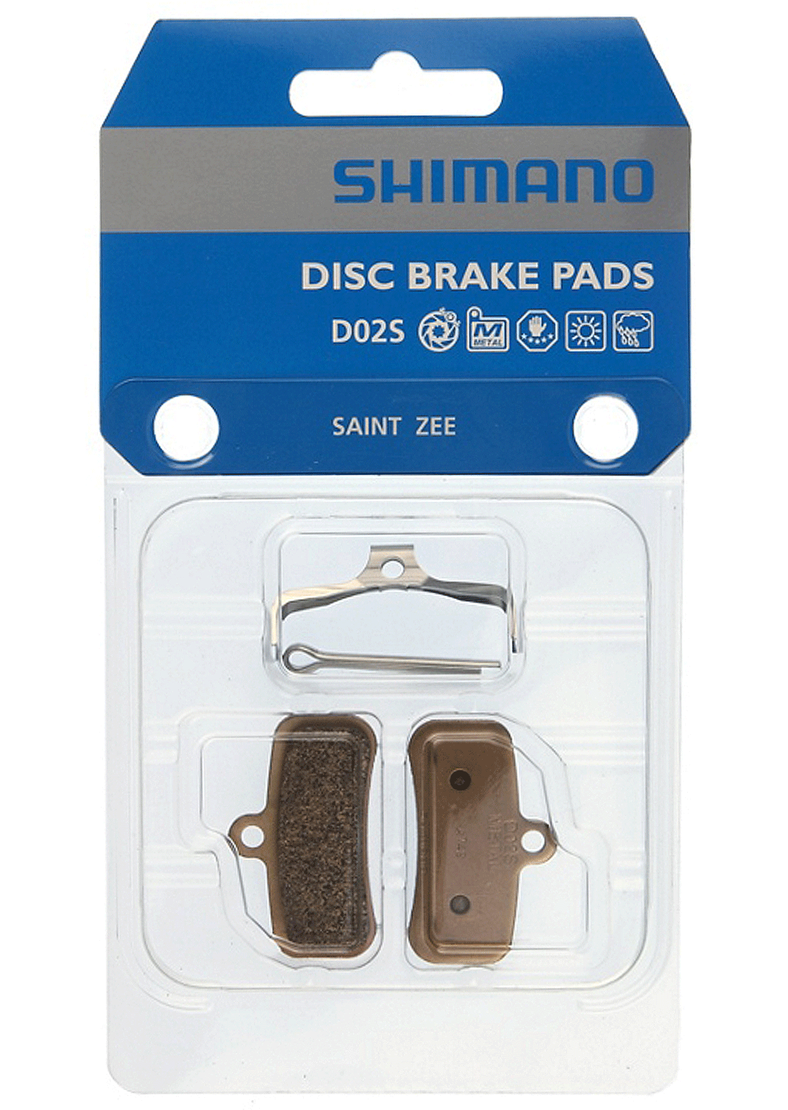 Shimano D02S Metal Disc Brake Pad with Spring &amp; Split Pin - 1 Pair