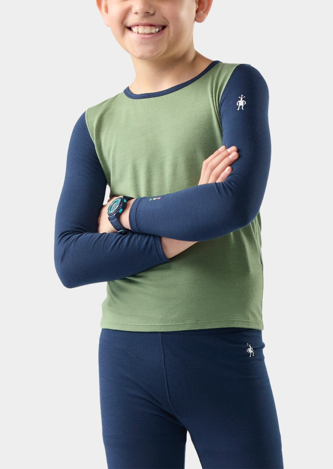 Smartwool Junior Classic Merino Blend Crewneck Boxed Base Layer Top Green Tea