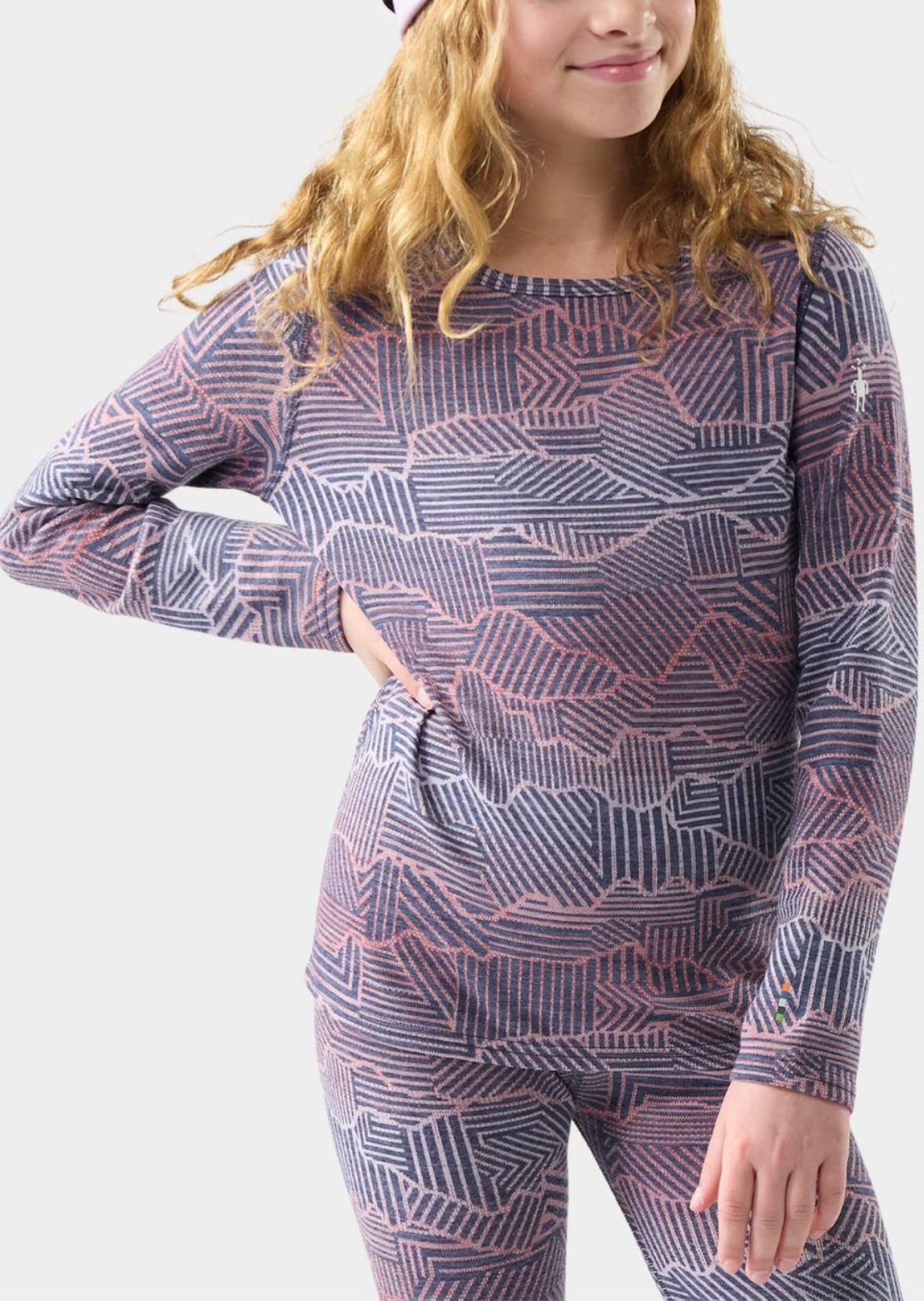 Smartwool Junior Classic Thermal Merino Base Layer Crew Boxed Top Nightfall Linear Peaks