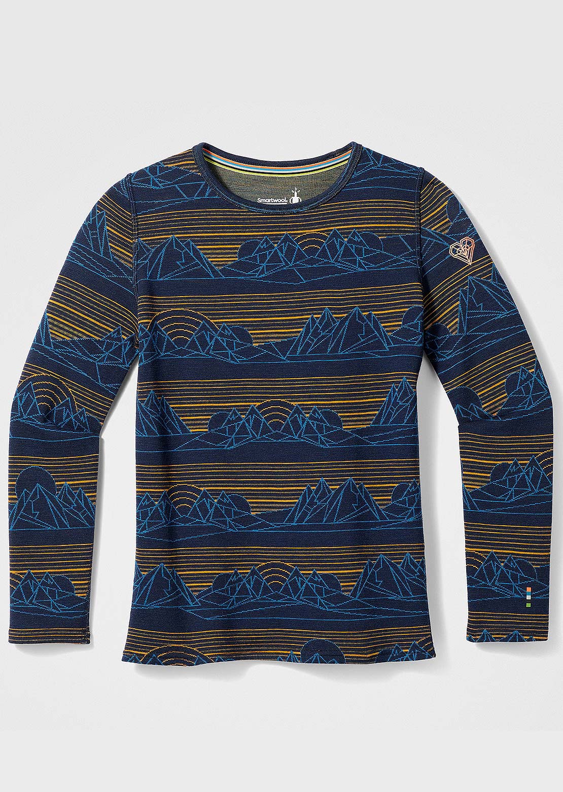 Smartwool Junior Classic Thermal Merino Base Layer Crew Top Deep Navy Geo Peaks
