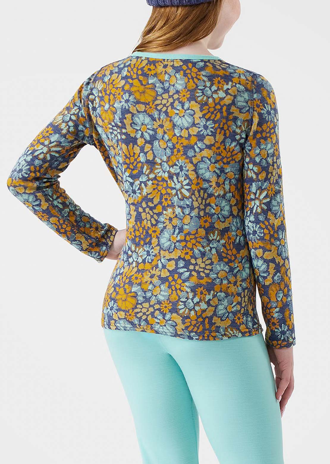 Smartwool Junior Classic Thermal Merino Base Layer Top Pacific Blue Floral