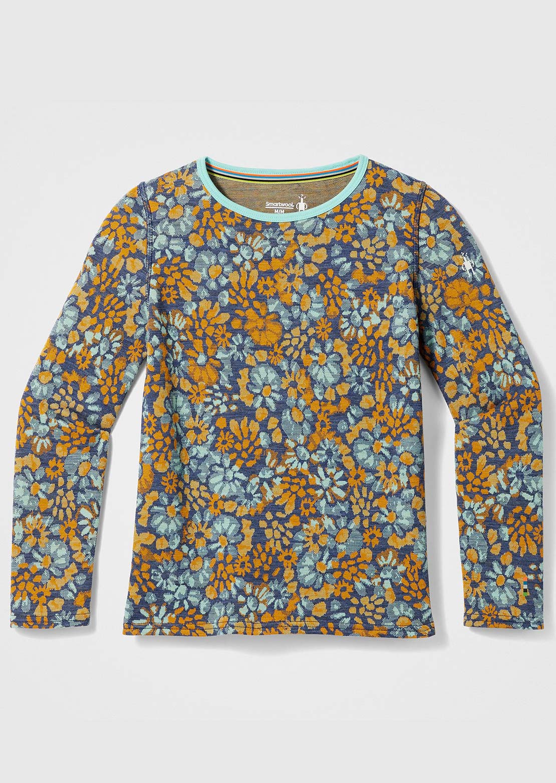 Smartwool Junior Classic Thermal Merino Base Layer Top Pacific Blue Floral