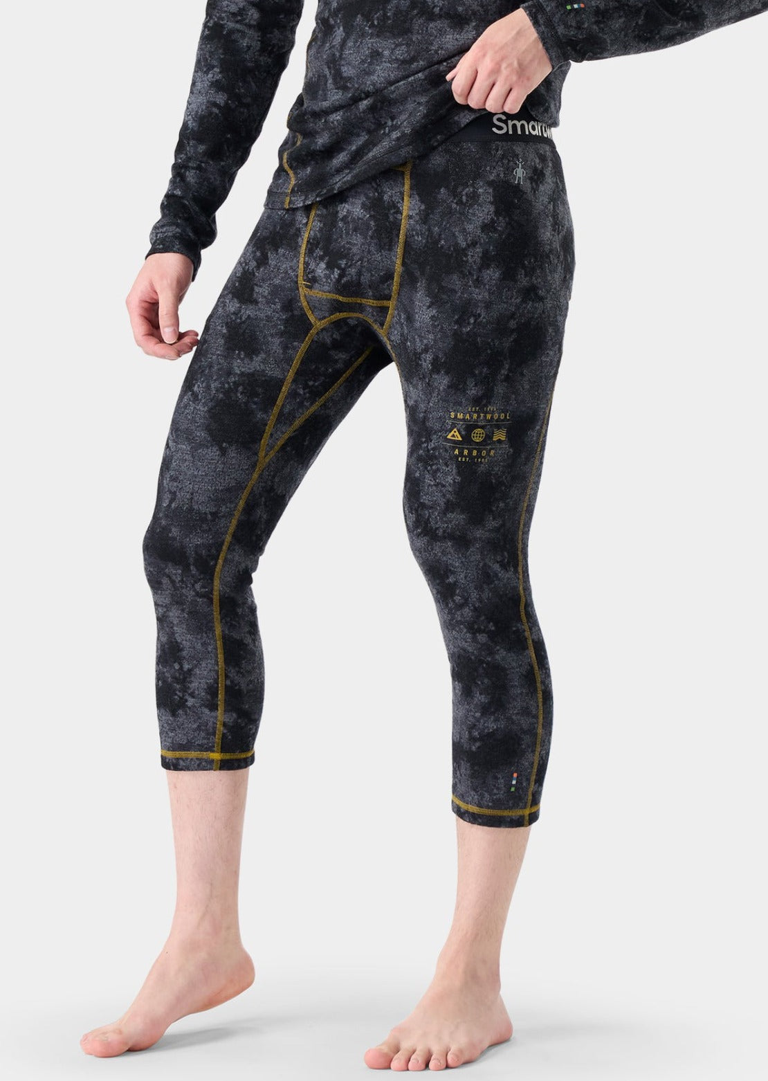Smartwool Men's Classic Thermal Merino Base Layer 3/4 Boxed Bottom Black Tie Dye/Honey Gold