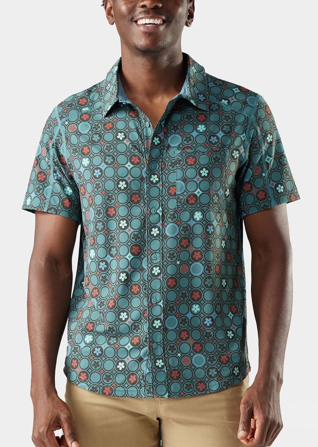 Smartwool Men's Everyday Button Up Shirt Dusty Teal Geo Floral