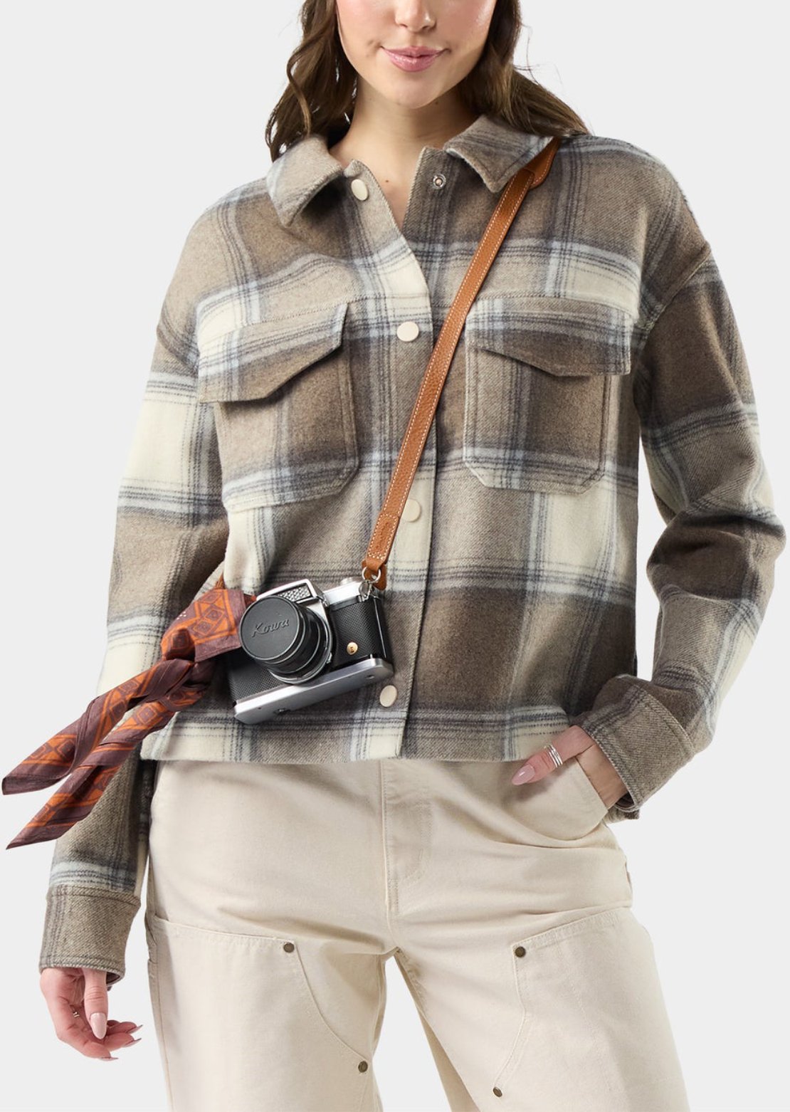 Smartwool Women's Anchor Line Cropped Shirt Jacket Almond Plaid