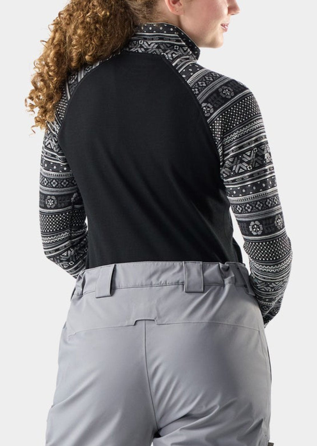 Smartwool Women's Classic Thermal Merino 1/4 Zip Base Layer Top Black Fair Isle Fun