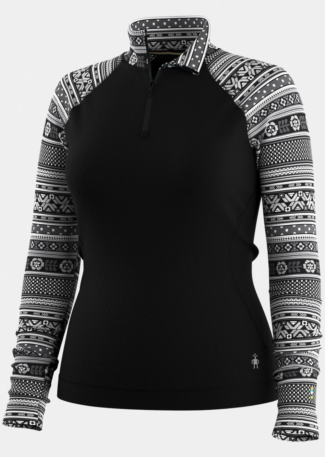 Smartwool Women's Classic Thermal Merino 1/4 Zip Base Layer Top Black Fair Isle Fun