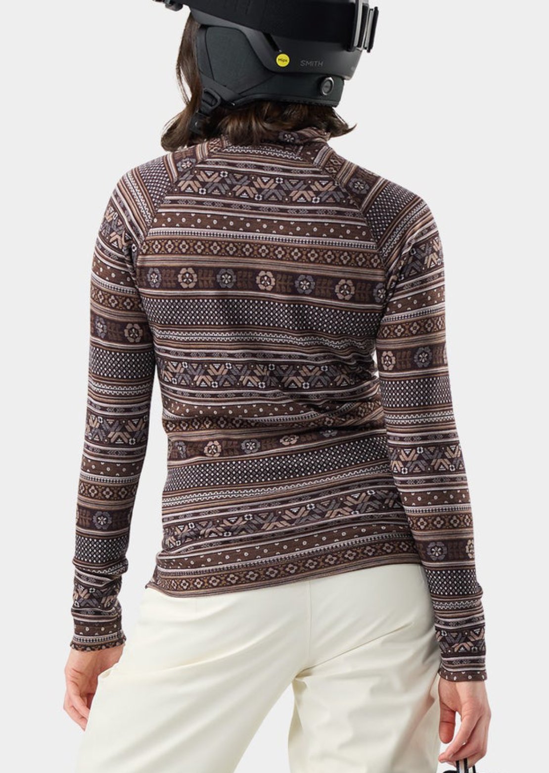 Smartwool Women's Classic Thermal Merino 1/4 Zip Boxed Base Layer Top Mocha Fair Isle Fun