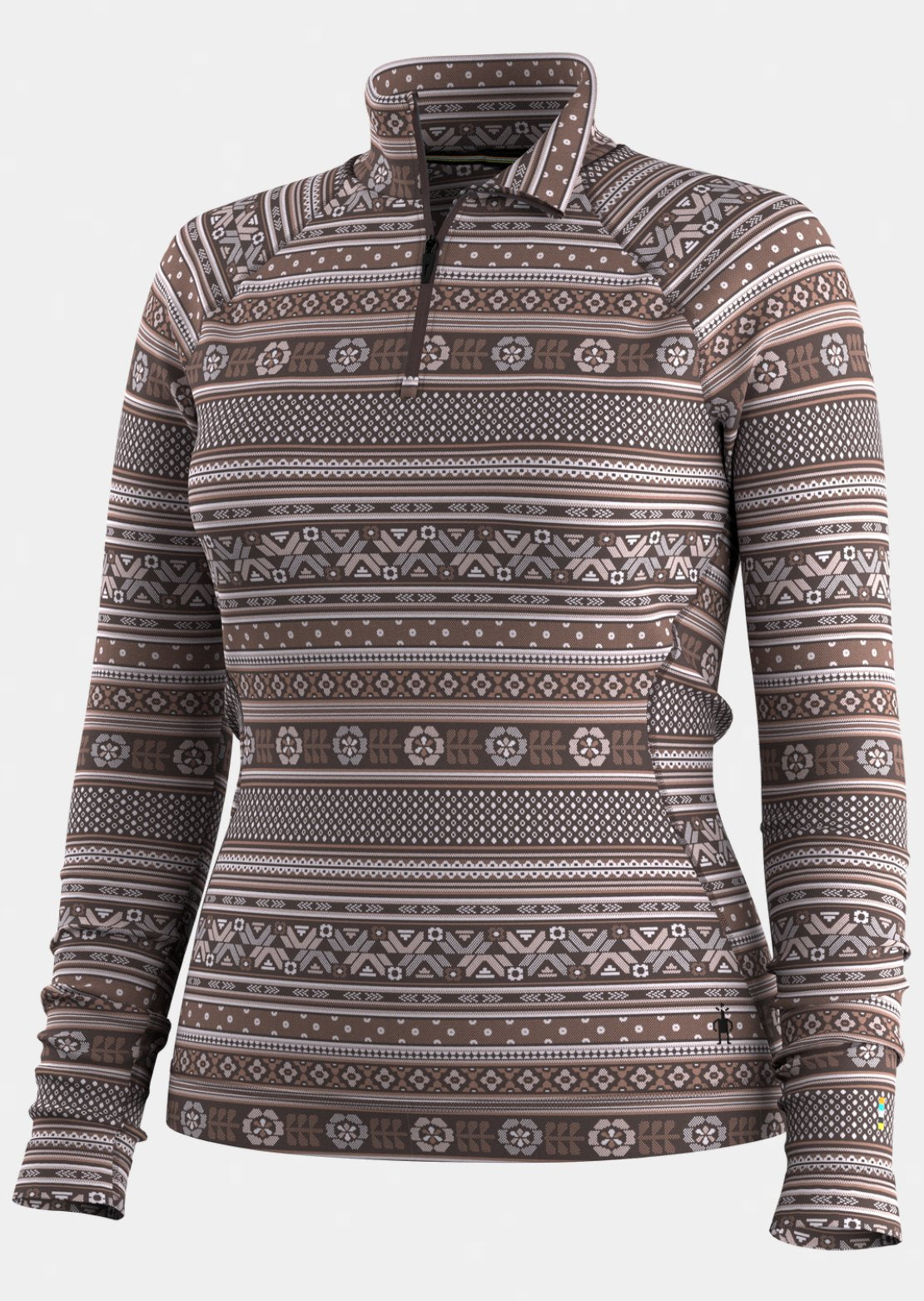 Smartwool Women's Classic Thermal Merino 1/4 Zip Boxed Base Layer Top Mocha Fair Isle Fun
