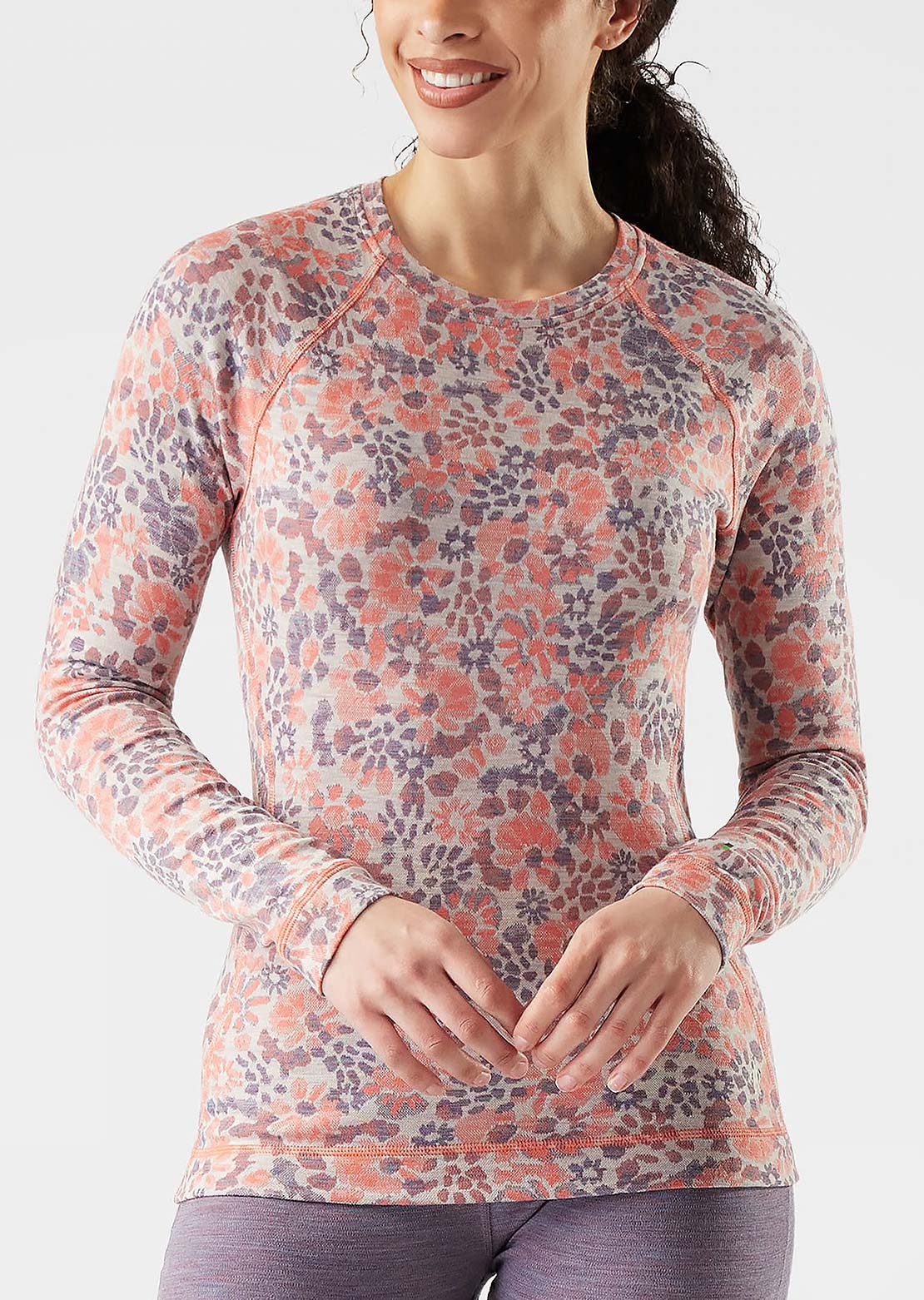 Smartwool Women's Classic Thermal Merino 250 Crew Base Layer Top Coral Reef Floral